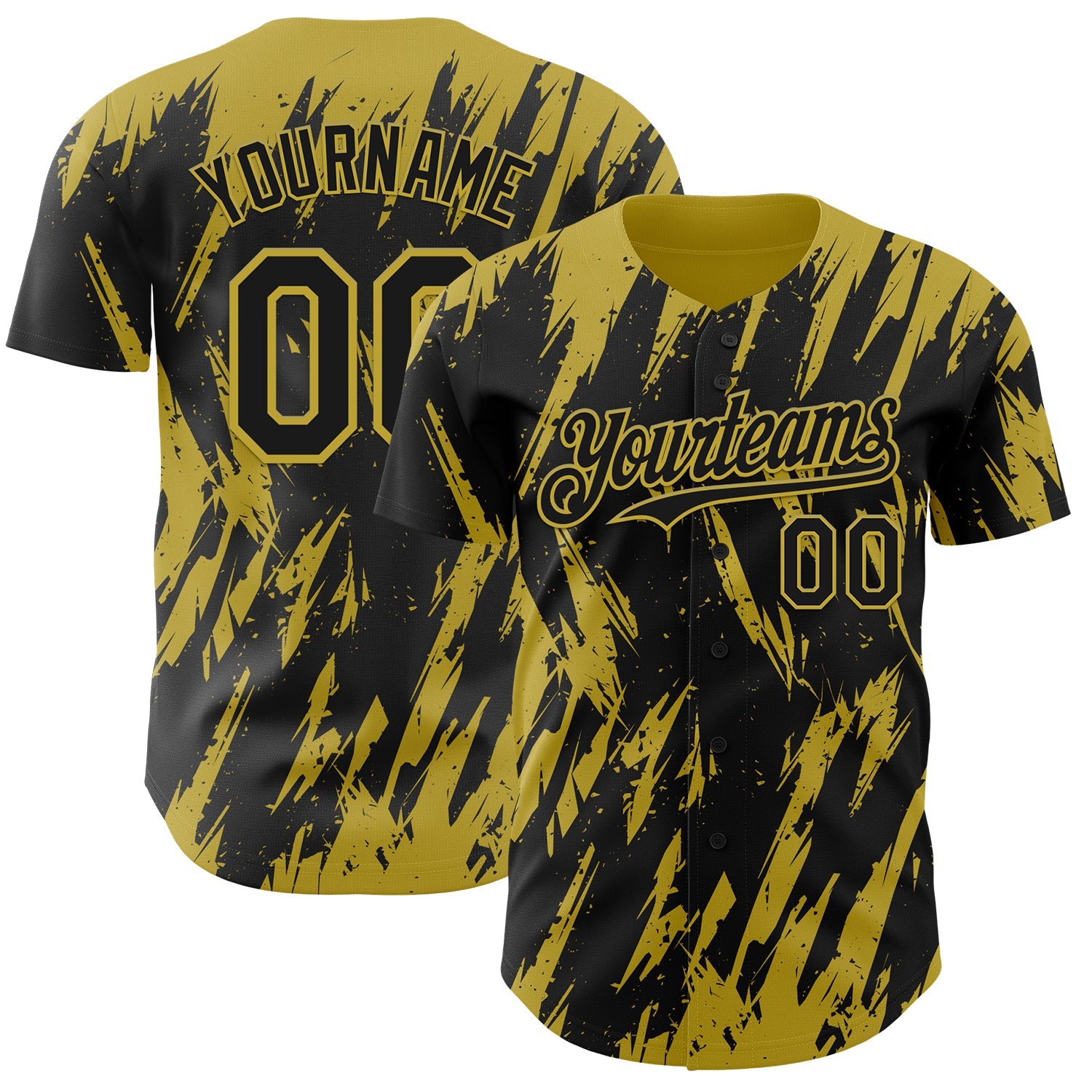 Custom Black Old Gold Splatter Torn Sharp Brush Stroke Authentic Baseball Jersey - Main View