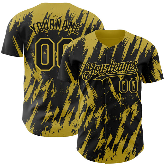 Custom Black Old Gold Splatter Torn Sharp Brush Stroke Authentic Baseball Jersey - Main View