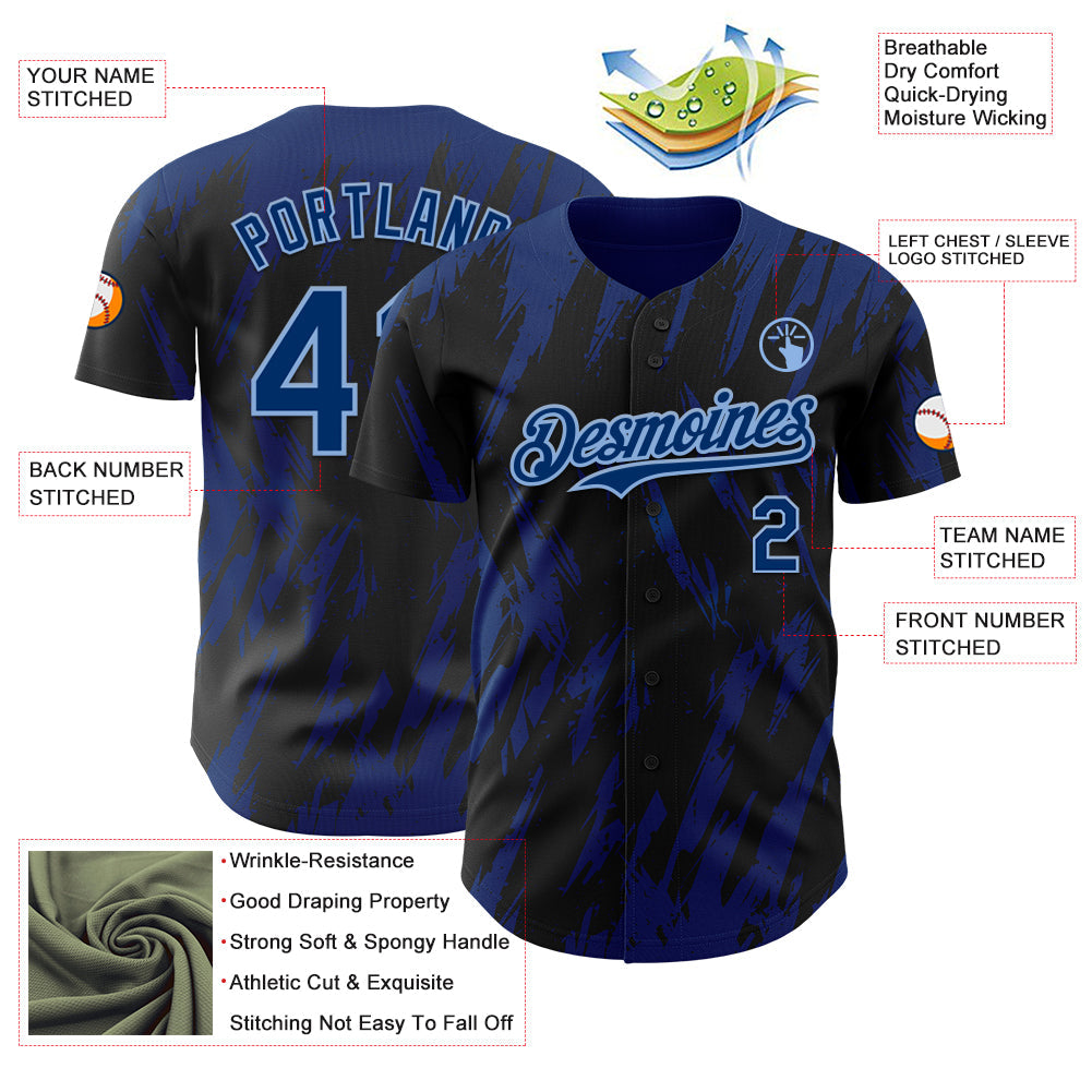 Custom Black US Navy Blue-Light Blue Splatter Torn Sharp Brush Stroke Authentic Baseball Jersey view 3