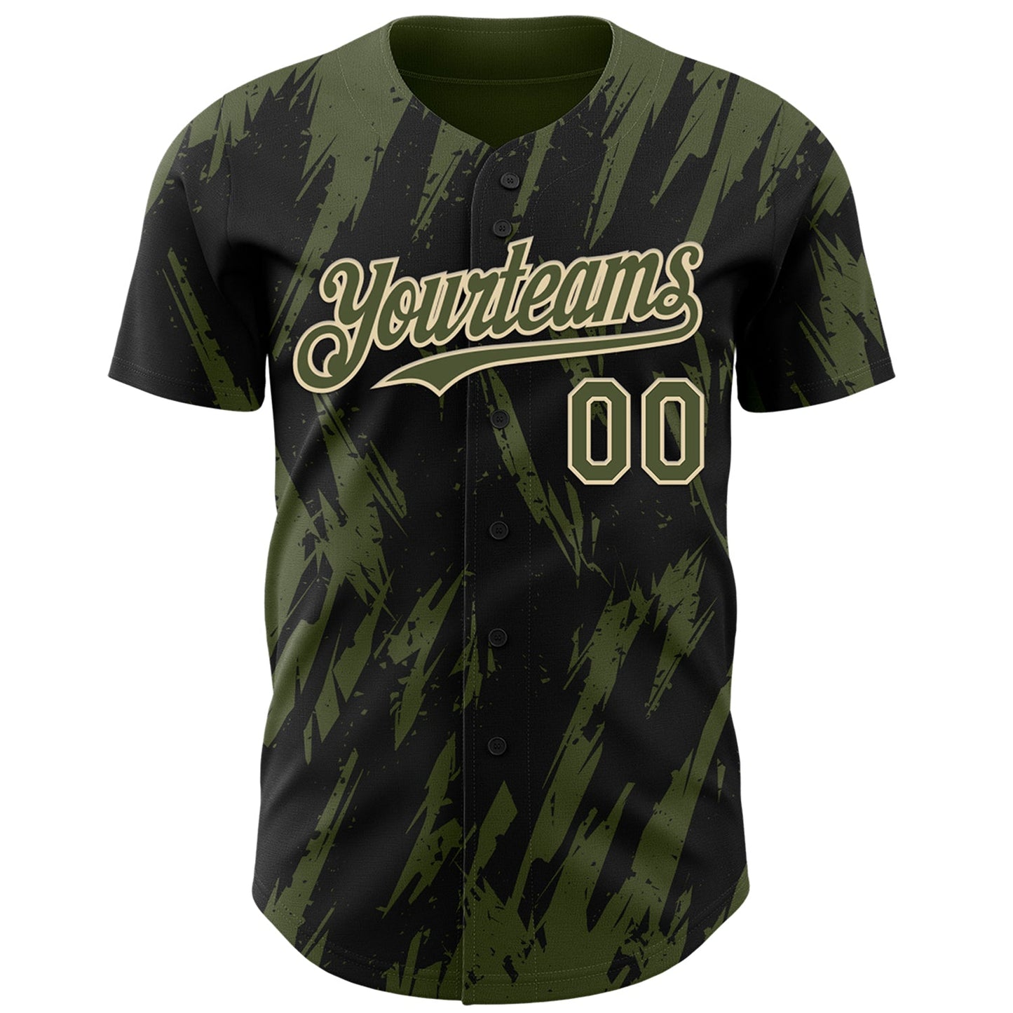 Custom Black Olive-Cream Splatter Torn Sharp Brush Stroke Authentic Baseball Jersey view 2