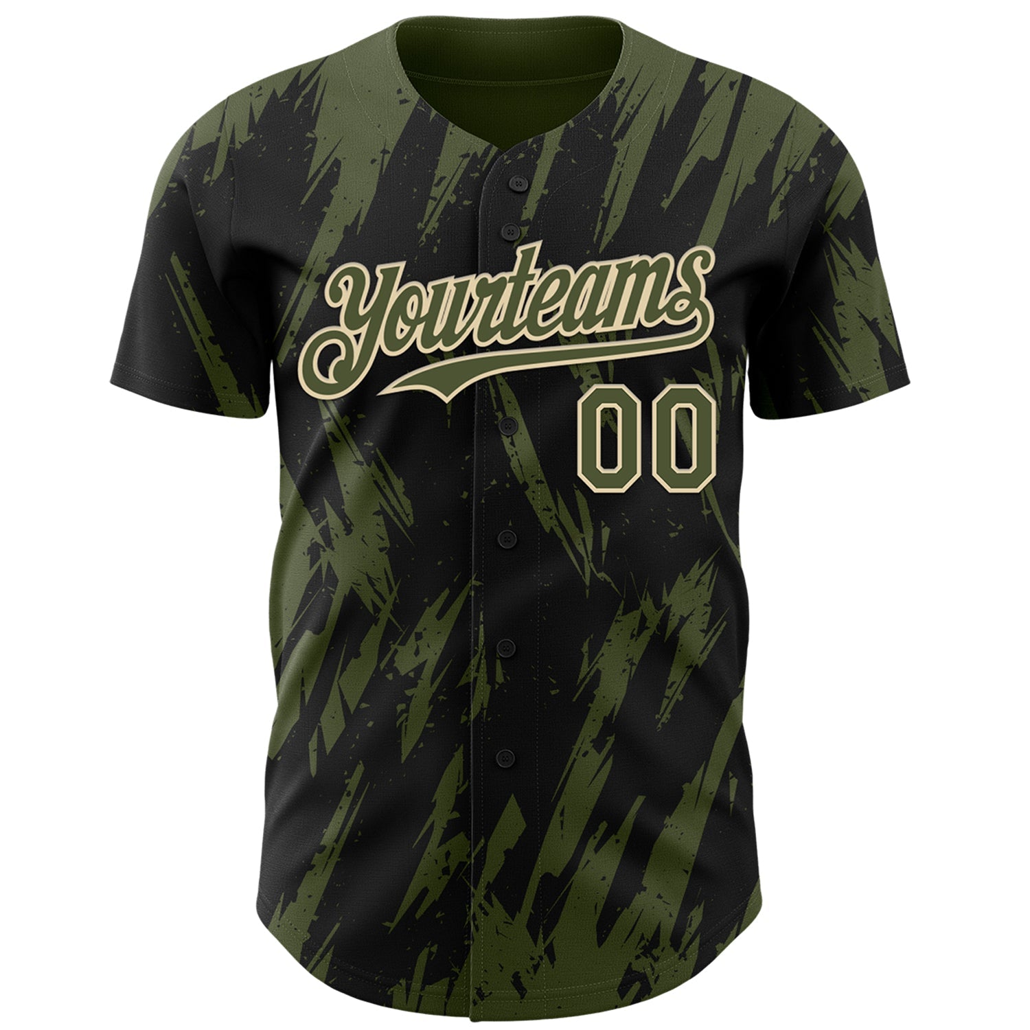 Custom Black Olive-Cream Splatter Torn Sharp Brush Stroke Authentic Baseball Jersey view 2