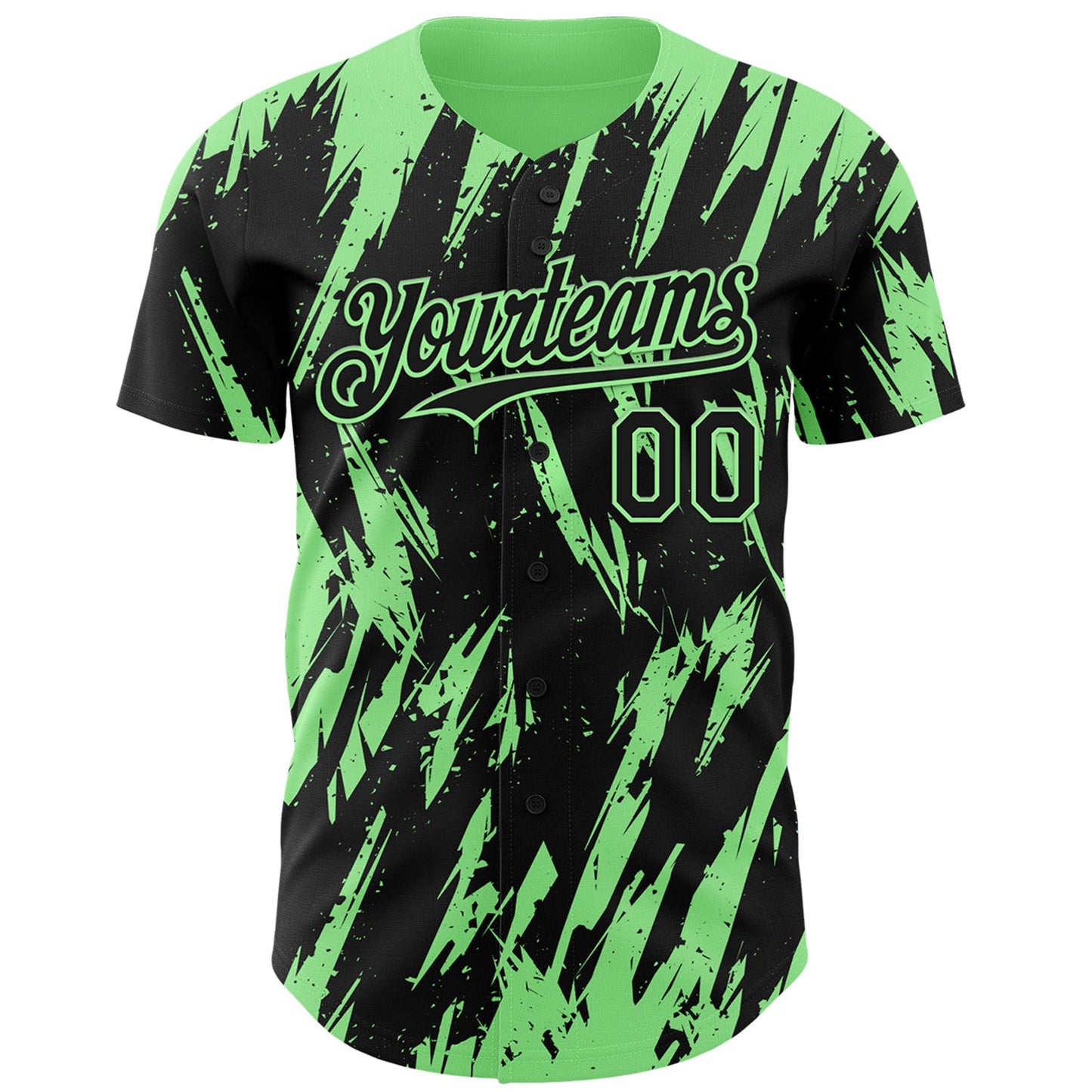 Custom Black Pea Green Splatter Torn Sharp Brush Stroke Authentic Baseball Jersey view 2