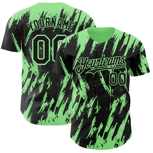 Custom Black Pea Green Splatter Torn Sharp Brush Stroke Authentic Baseball Jersey - Main View