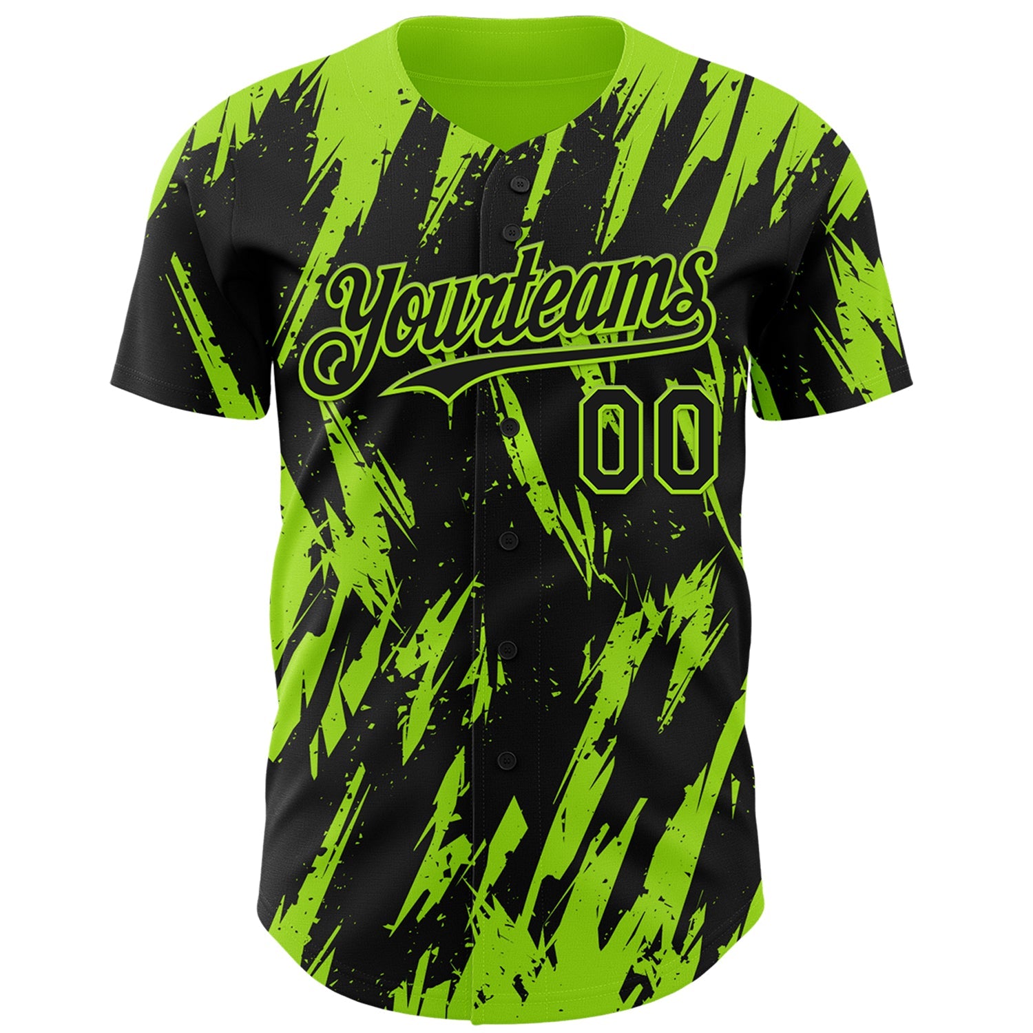 Custom Black Neon Green Splatter Torn Sharp Brush Stroke Authentic Baseball Jersey view 2