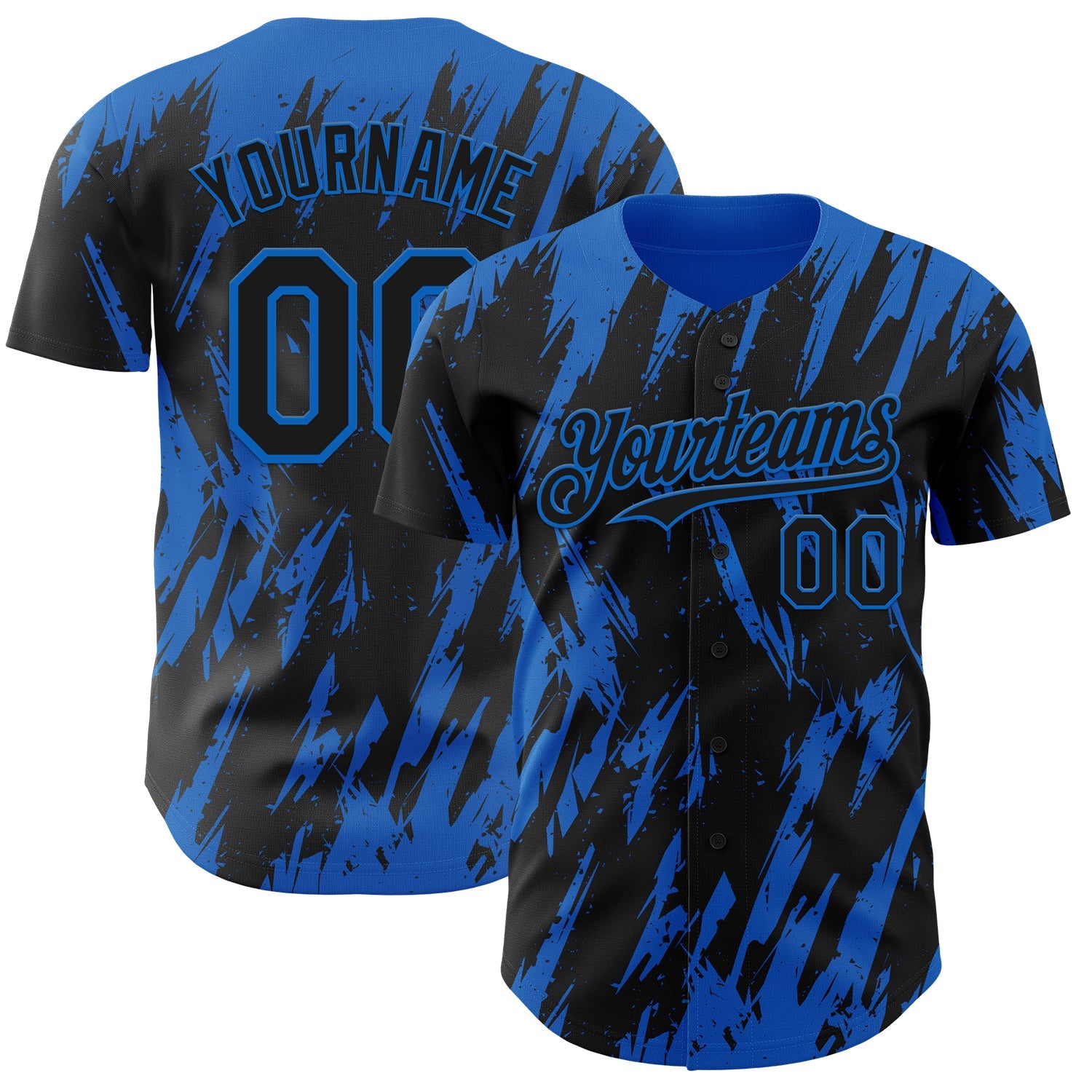 Custom Black Blue Splatter Torn Sharp Brush Stroke Authentic Baseball Jersey - Main View