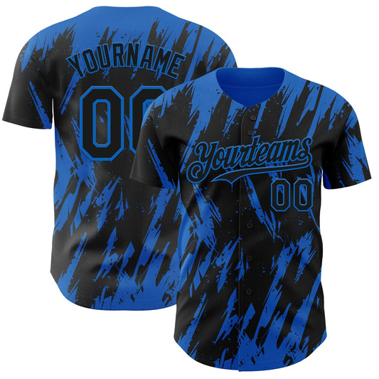 Custom Black Blue Splatter Torn Sharp Brush Stroke Authentic Baseball Jersey - Main View
