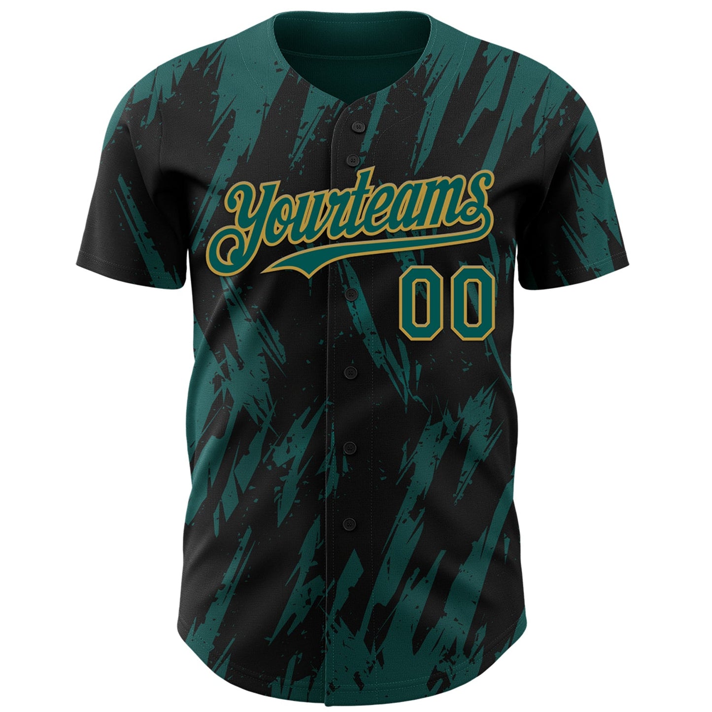 Custom Black Midnight Green-Old Gold Splatter Torn Sharp Brush Stroke Authentic Baseball Jersey view 2