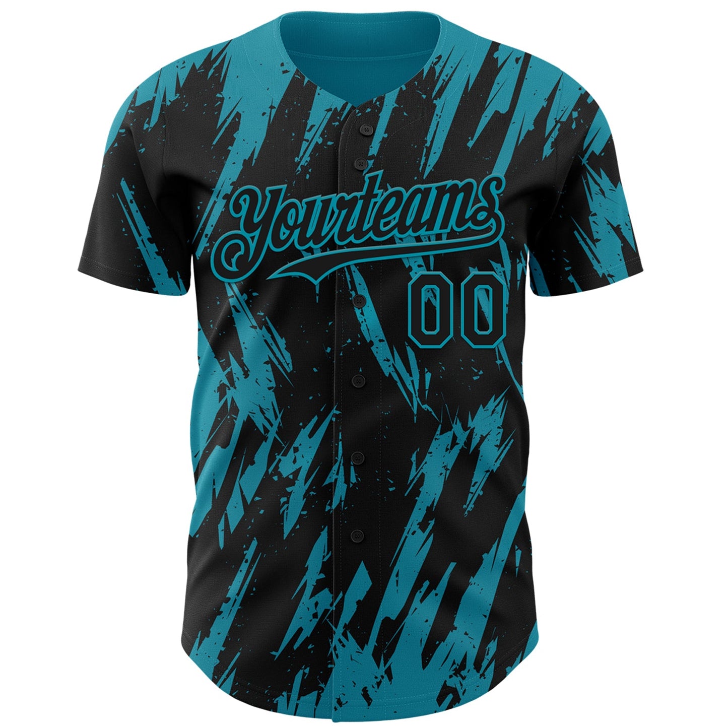 Custom Black Teal Splatter Torn Sharp Brush Stroke Authentic Baseball Jersey view 2