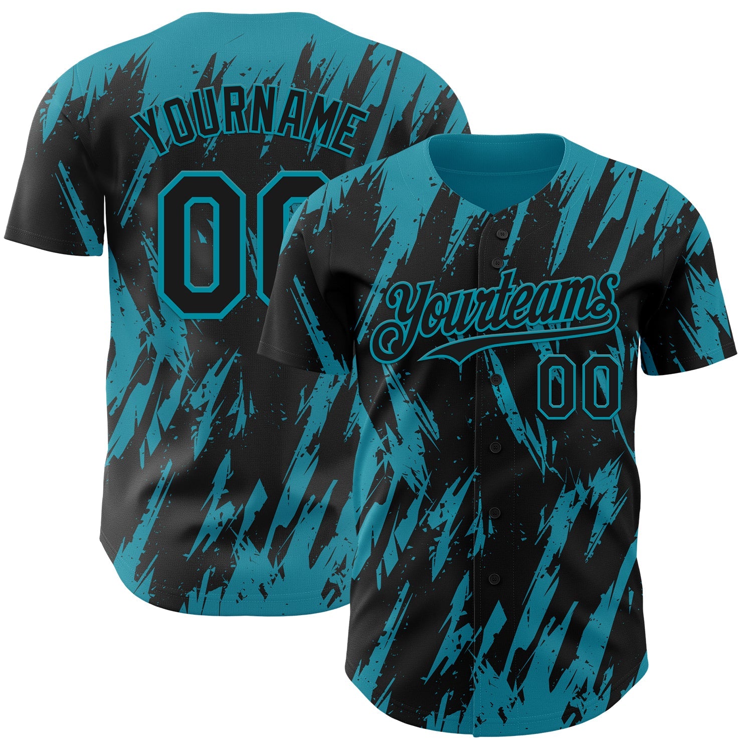 Custom Black Teal Splatter Torn Sharp Brush Stroke Authentic Baseball Jersey - Main View