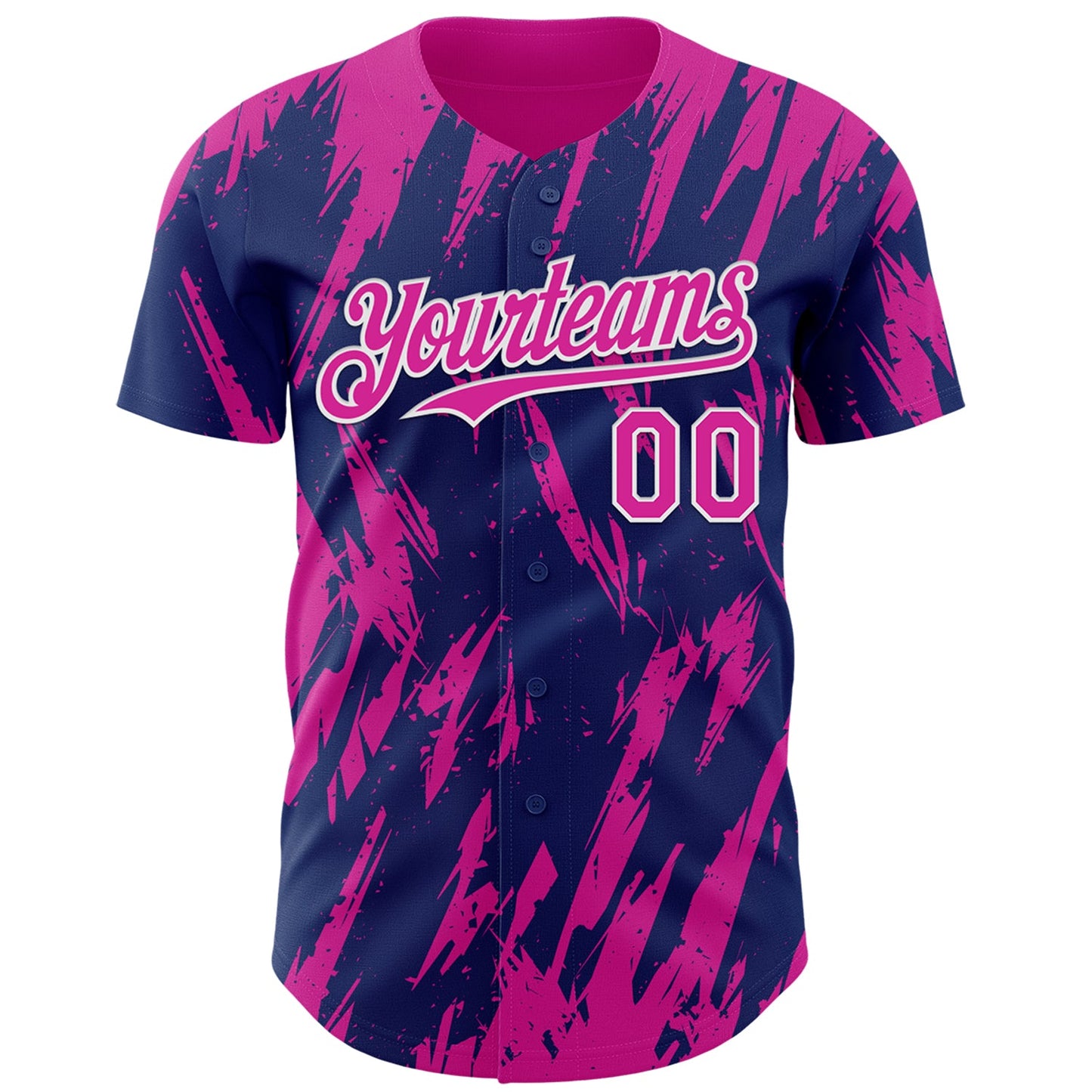 Custom Royal Deep Pink-White Splatter Torn Sharp Brush Stroke Authentic Baseball Jersey view 2