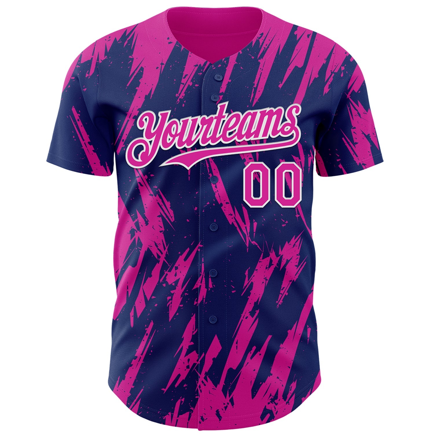 Custom Royal Deep Pink-White Splatter Torn Sharp Brush Stroke Authentic Baseball Jersey view 2