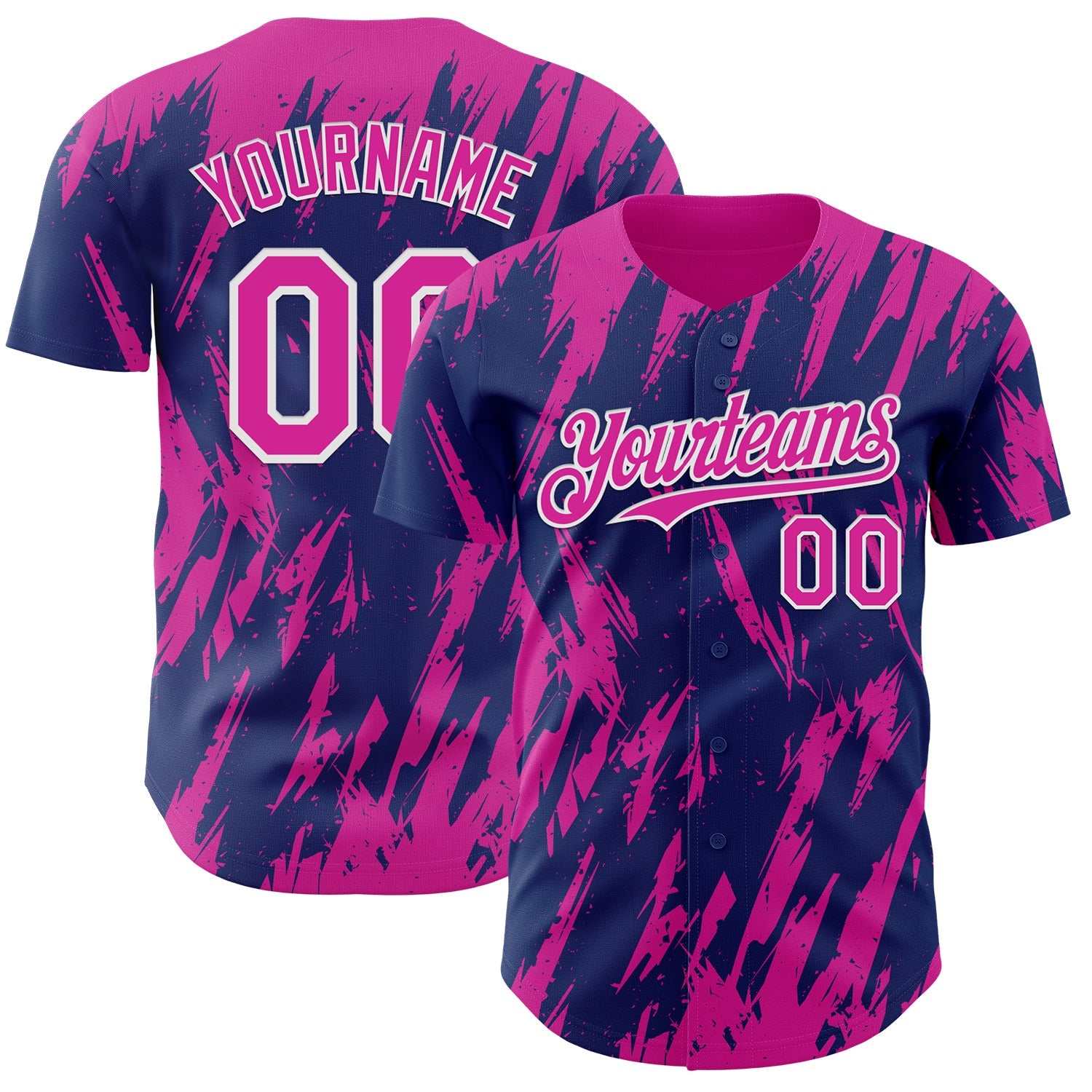 Custom Royal Deep Pink-White Splatter Torn Sharp Brush Stroke Authentic Baseball Jersey - Main View