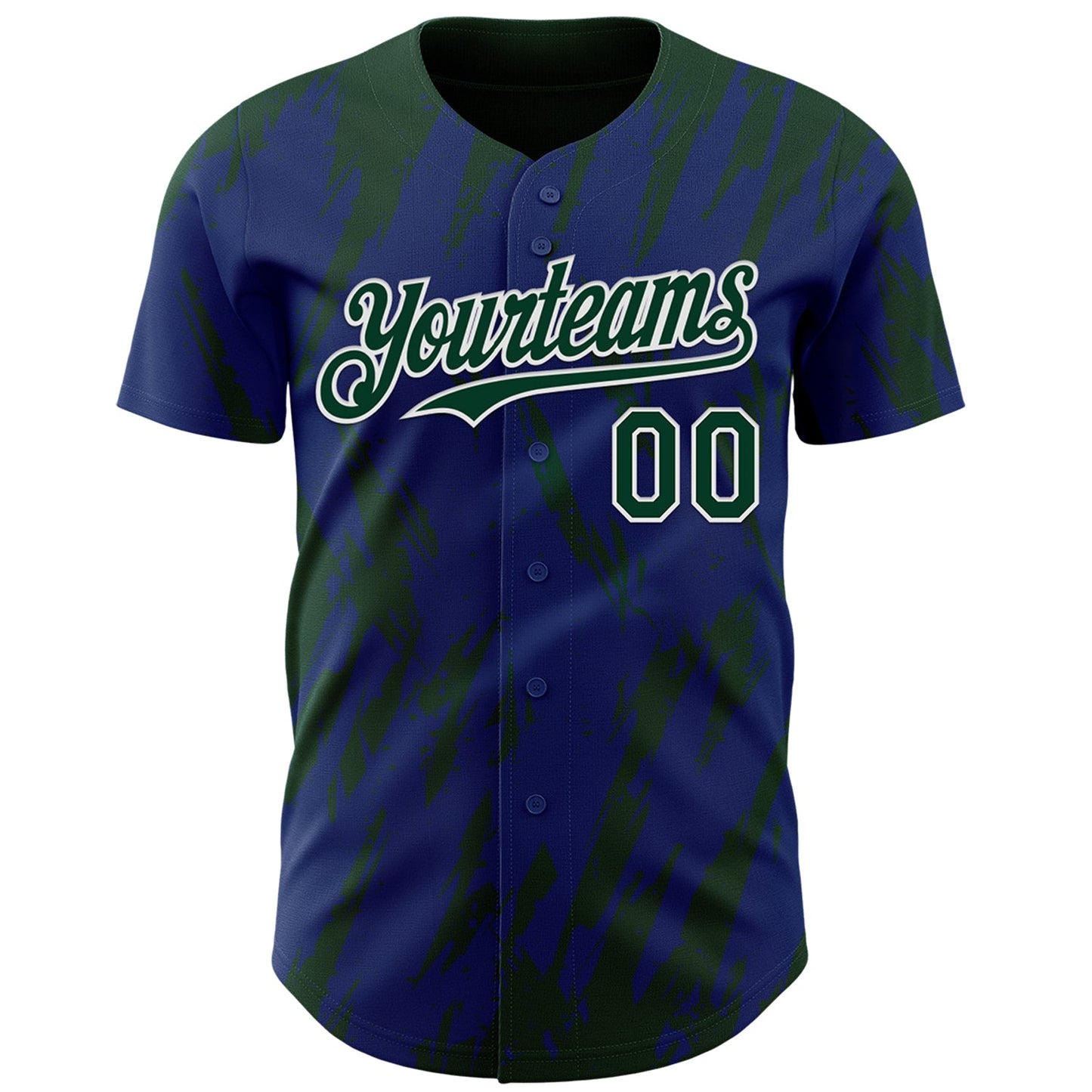 Custom Royal Green-White Splatter Torn Sharp Brush Stroke Authentic Baseball Jersey view 2
