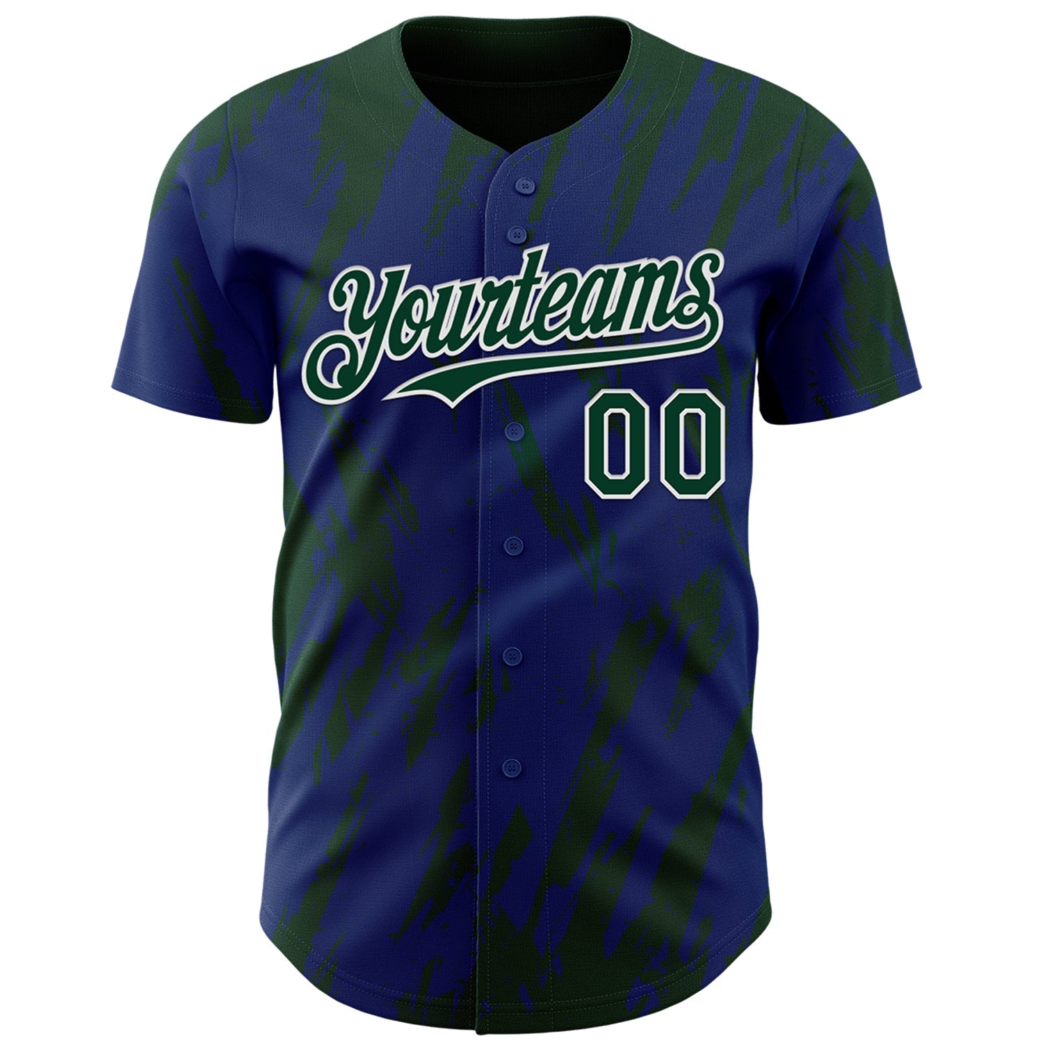 Custom Royal Green-White Splatter Torn Sharp Brush Stroke Authentic Baseball Jersey view 2