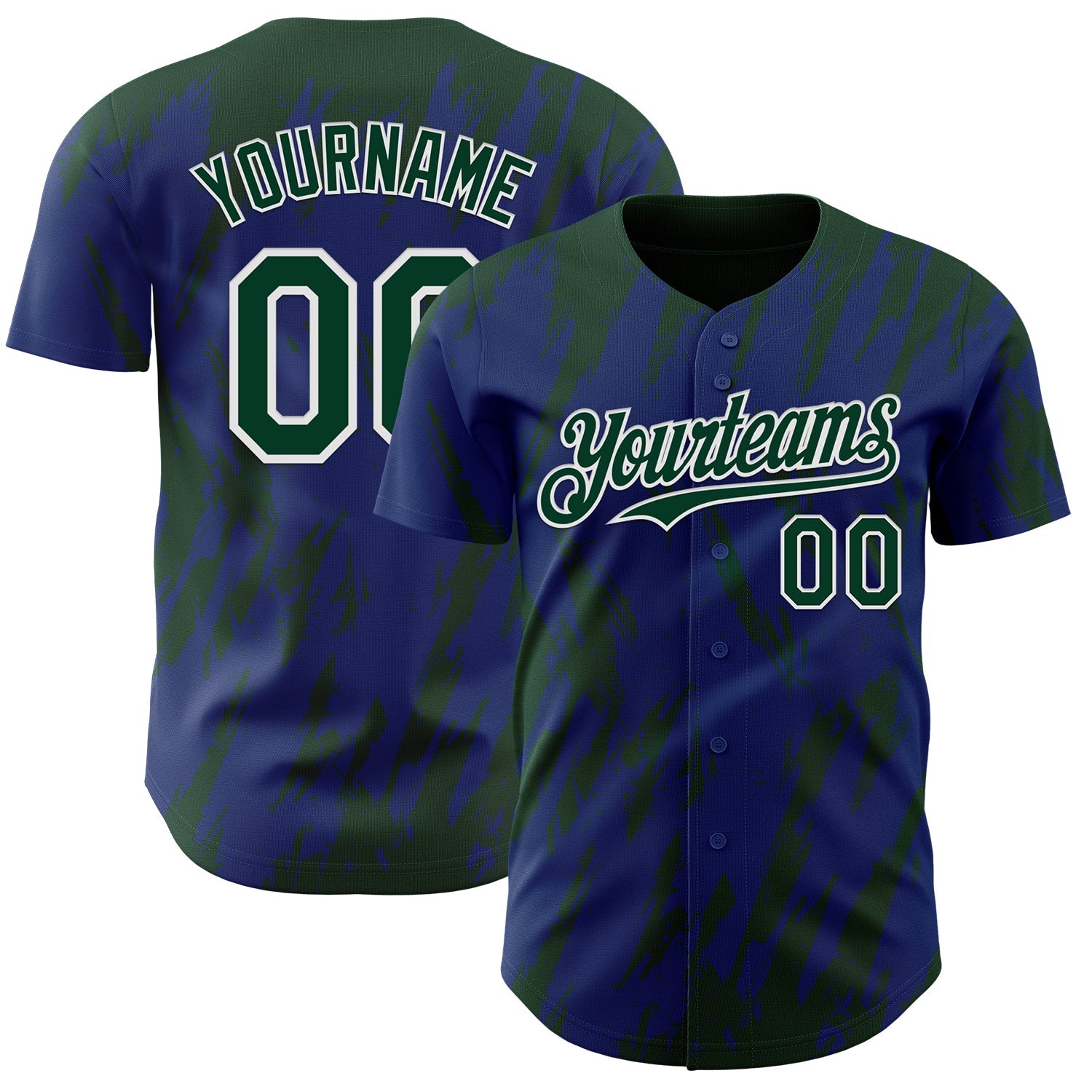 Custom Royal Green-White Splatter Torn Sharp Brush Stroke Authentic Baseball Jersey - Main View