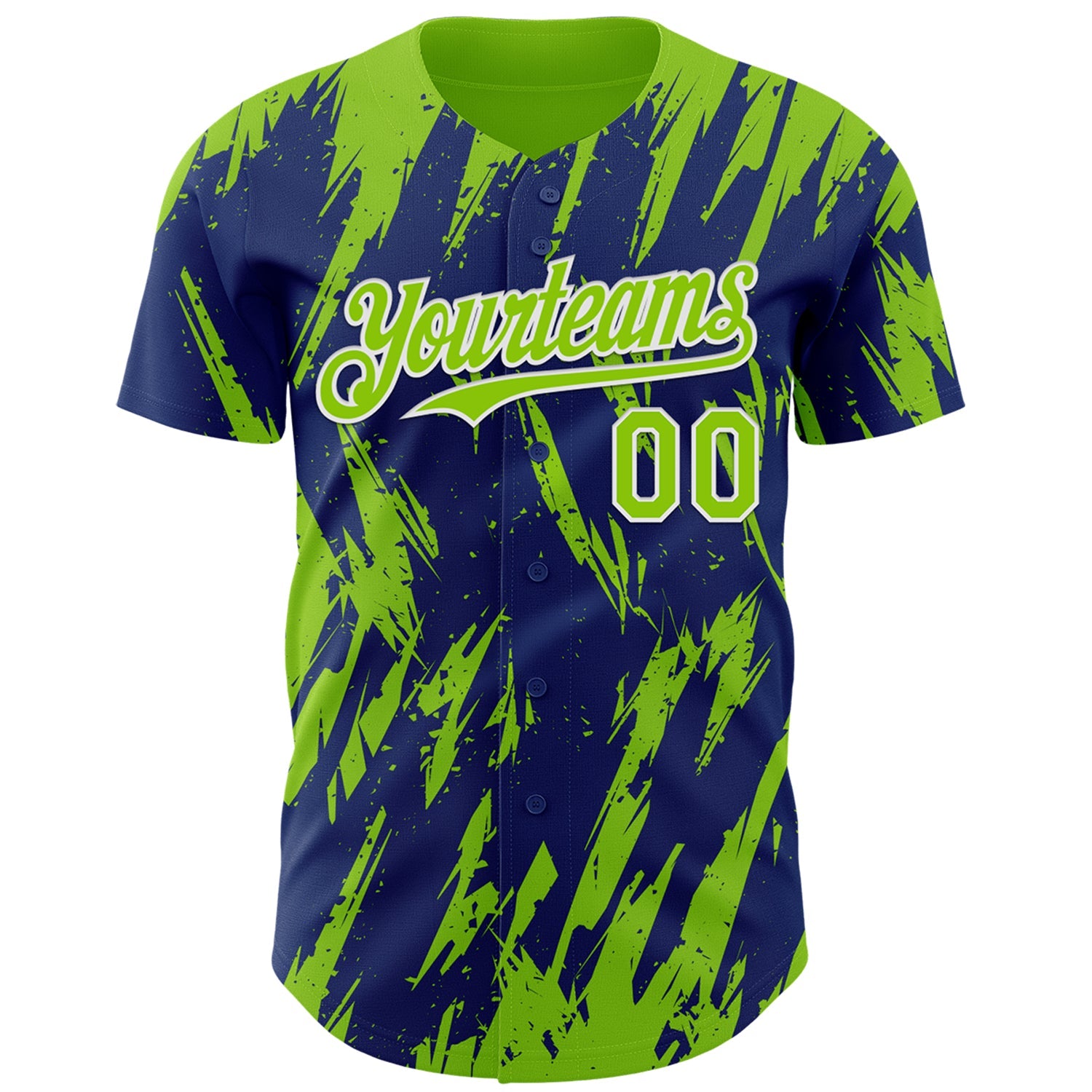 Custom Royal Neon Green-White Splatter Torn Sharp Brush Stroke Authentic Baseball Jersey view 2