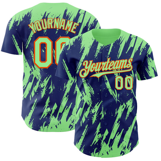 Custom Royal Pea Green-Orange Splatter Torn Sharp Brush Stroke Authentic Baseball Jersey - Main View