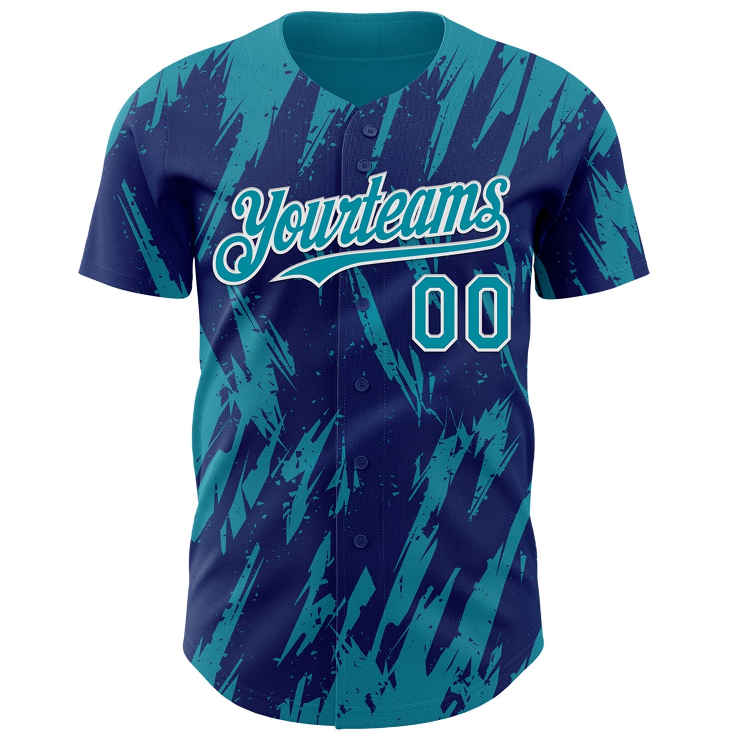 Custom Royal Teal-White Splatter Torn Sharp Brush Stroke Authentic Baseball Jersey view 2