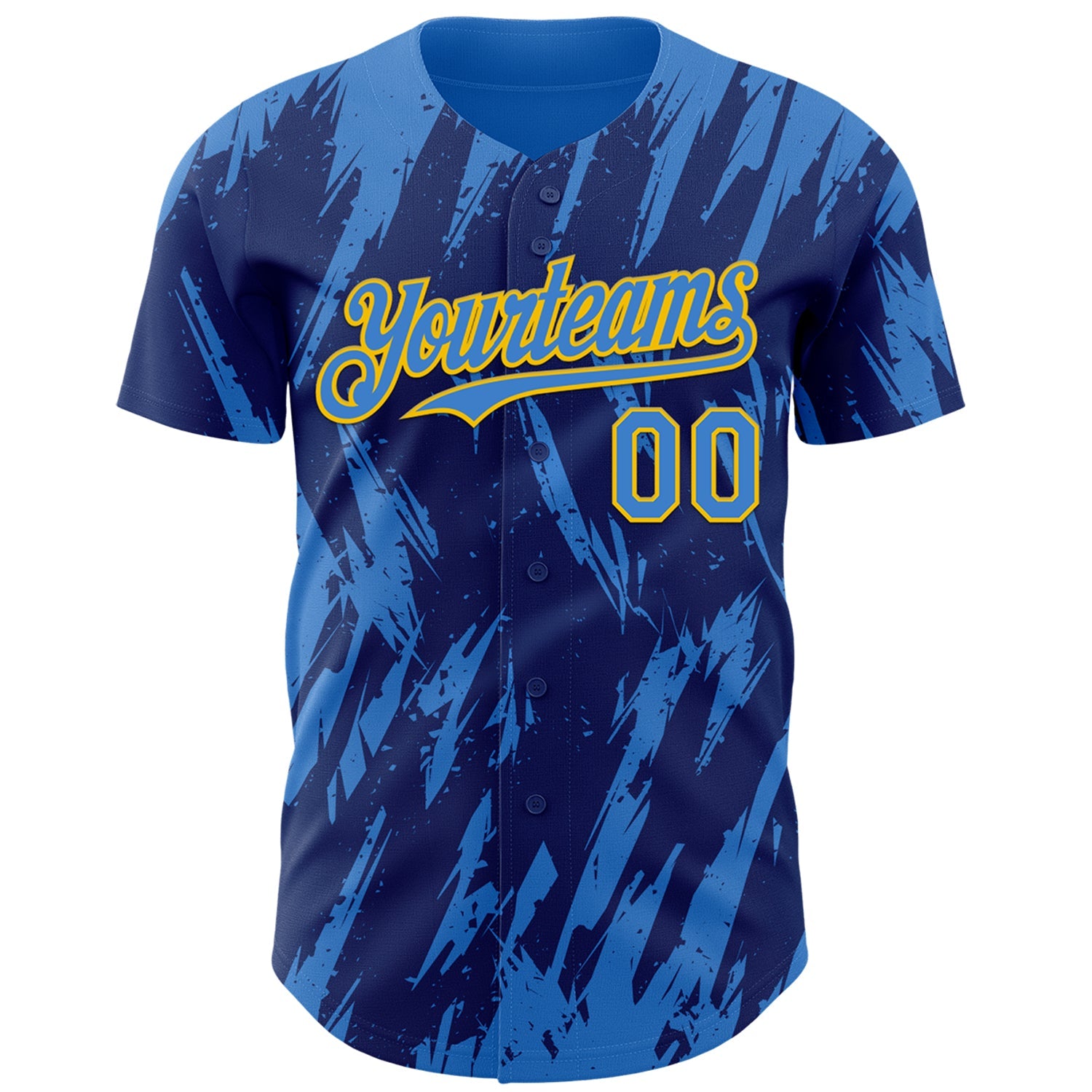 Custom Royal Powder Blue-Yellow Splatter Torn Sharp Brush Stroke Authentic Baseball Jersey view 2