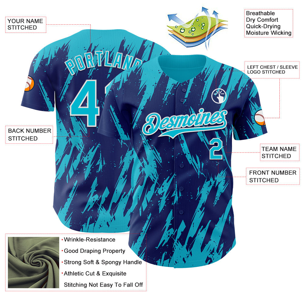 Custom Royal Lakes Blue-White Splatter Torn Sharp Brush Stroke Authentic Baseball Jersey view 3