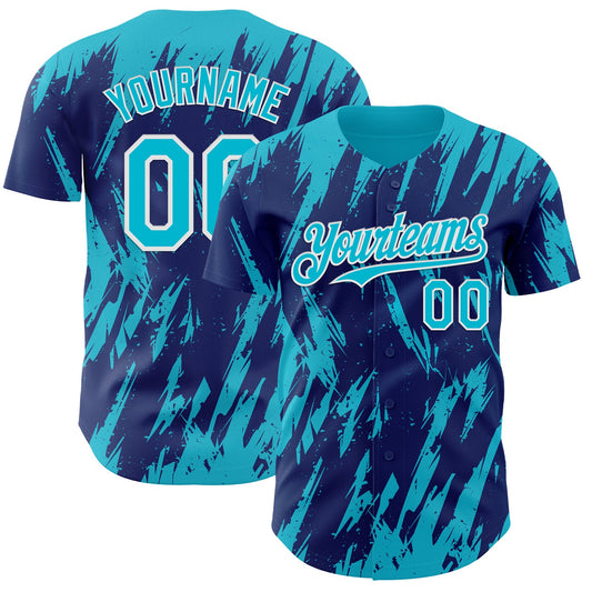 Custom Royal Lakes Blue-White Splatter Torn Sharp Brush Stroke Authentic Baseball Jersey - Main View