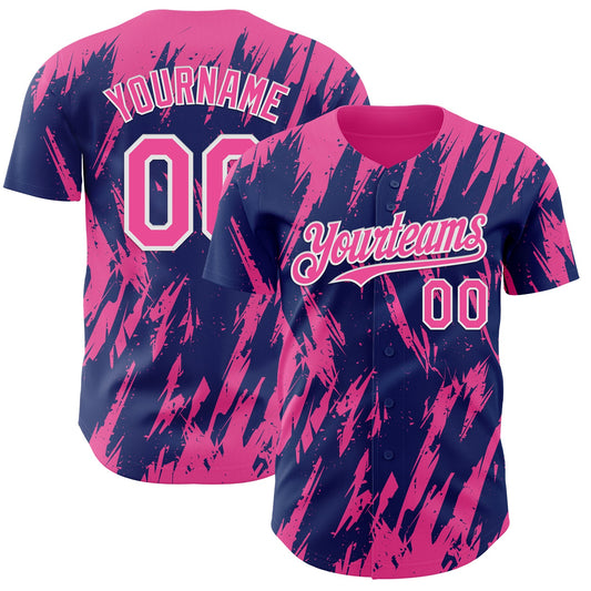 Custom Royal Pink-White Splatter Torn Sharp Brush Stroke Authentic Baseball Jersey - Main View