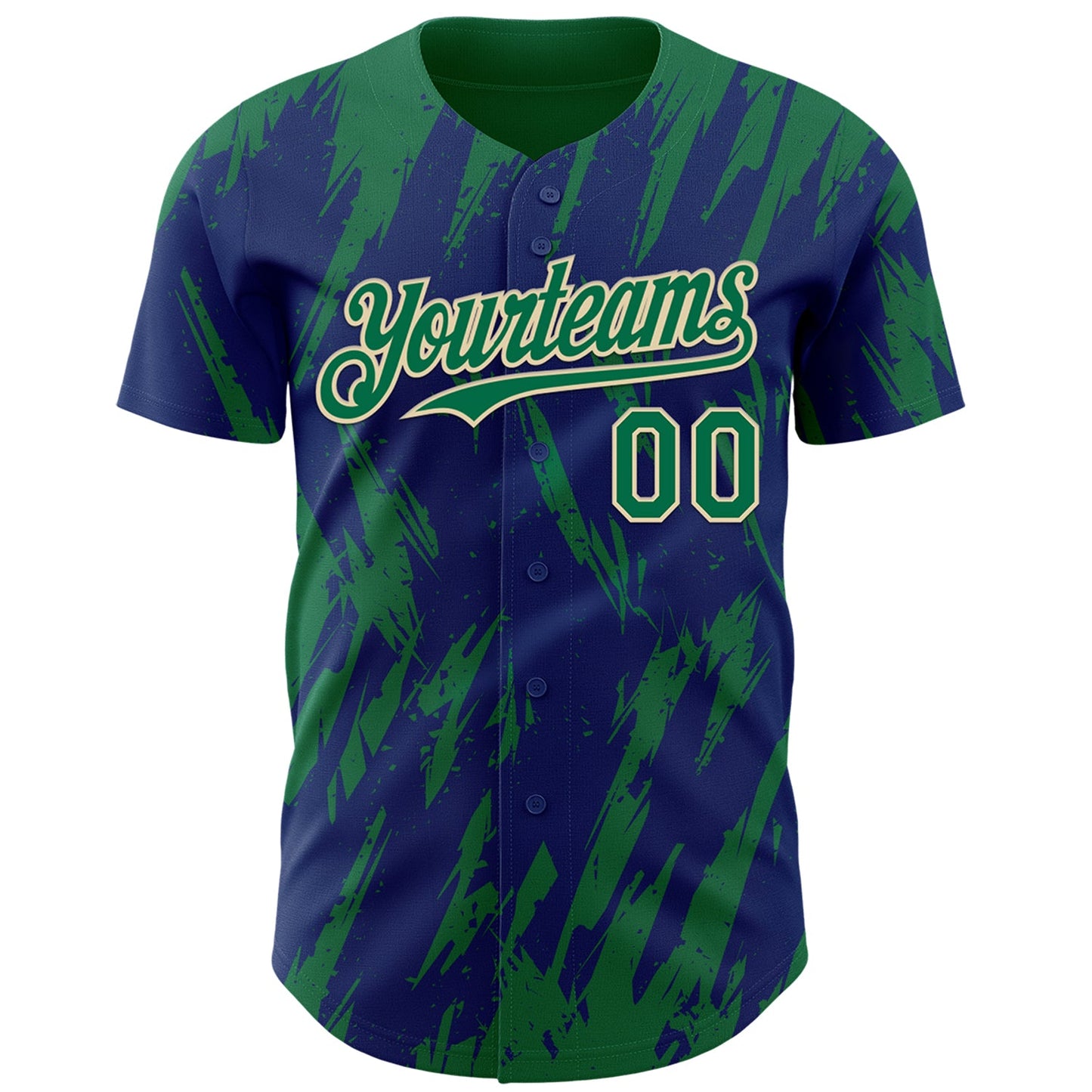 Custom Royal Kelly Green-Cream Splatter Torn Sharp Brush Stroke Authentic Baseball Jersey view 2