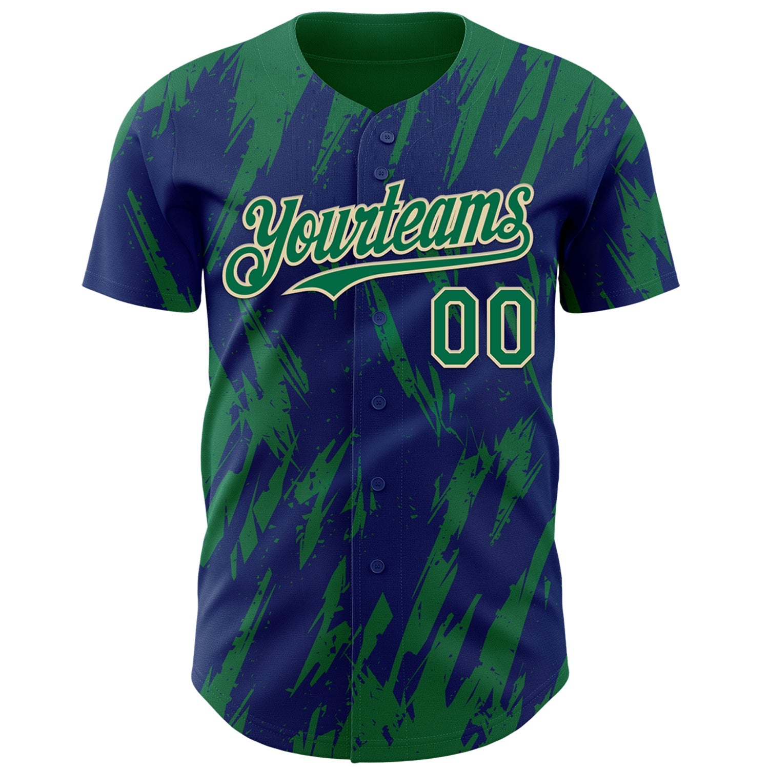 Custom Royal Kelly Green-Cream Splatter Torn Sharp Brush Stroke Authentic Baseball Jersey view 2