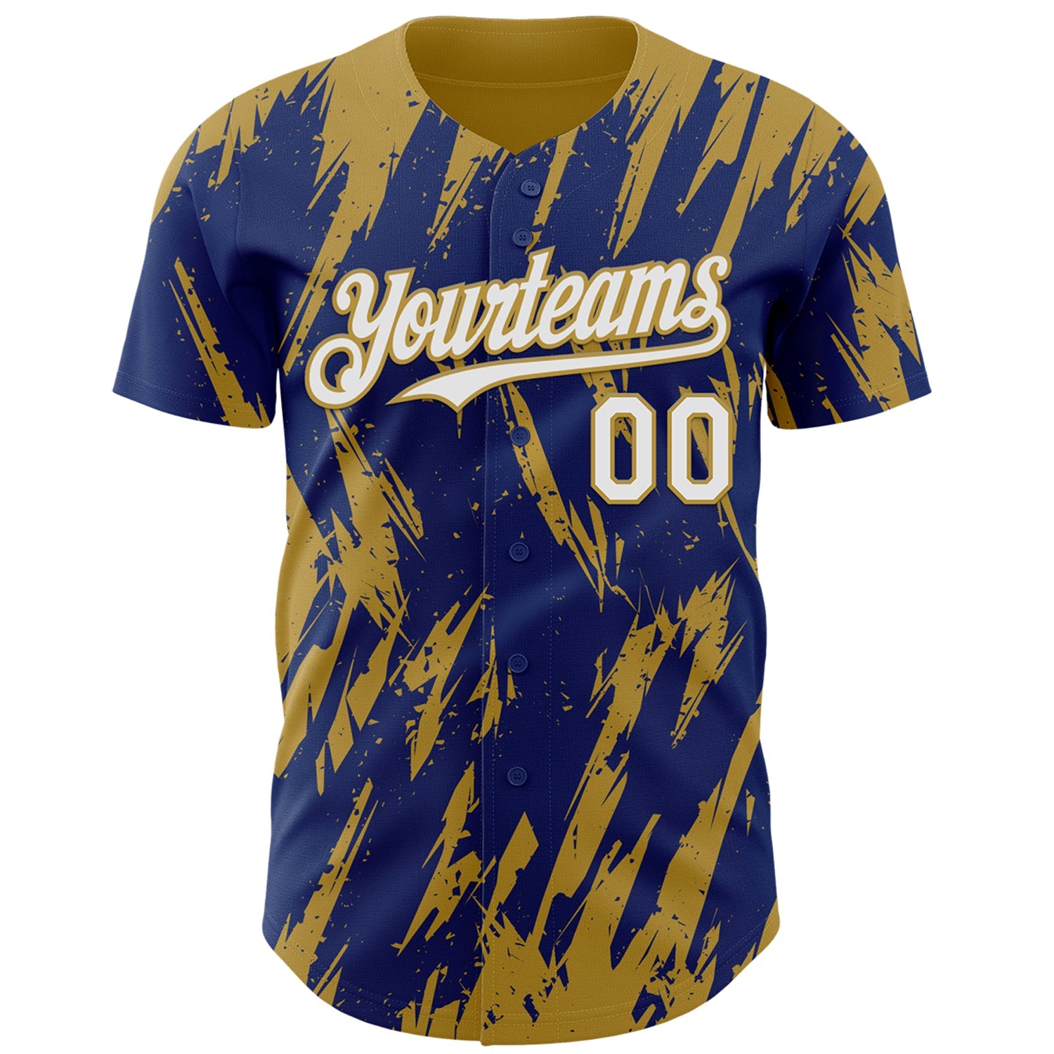 Custom Royal White-Old Gold Splatter Torn Sharp Brush Stroke Authentic Baseball Jersey view 2