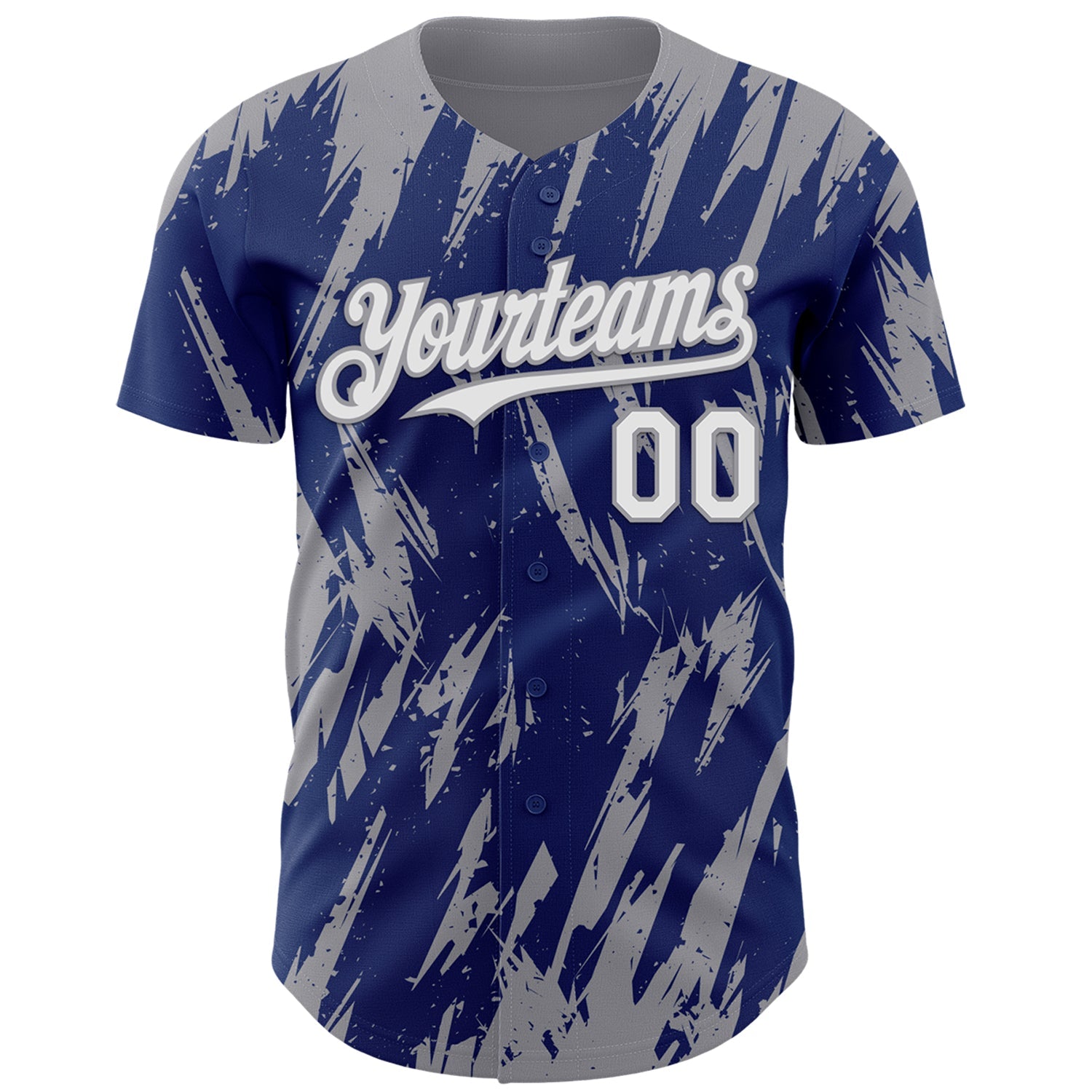 Custom Royal White-Gray Splatter Torn Sharp Brush Stroke Authentic Baseball Jersey view 2