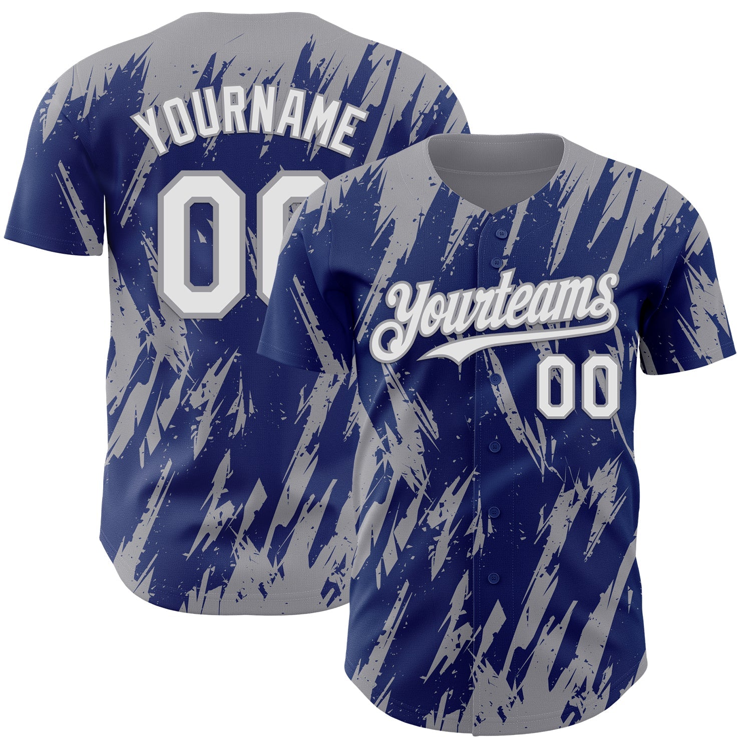 Custom Royal White-Gray Splatter Torn Sharp Brush Stroke Authentic Baseball Jersey - Main View