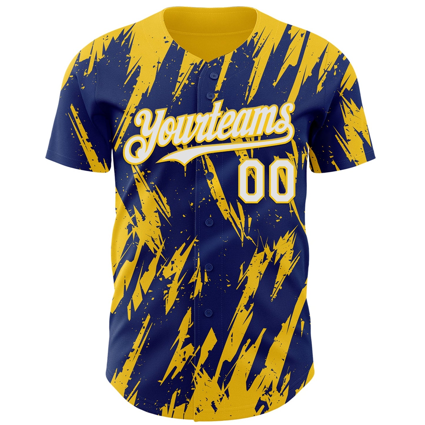 Custom Royal White-Yellow Splatter Torn Sharp Brush Stroke Authentic Baseball Jersey view 2