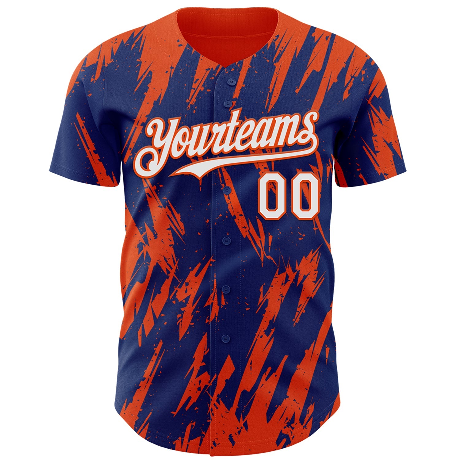 Custom Royal White-Orange Splatter Torn Sharp Brush Stroke Authentic Baseball Jersey view 2