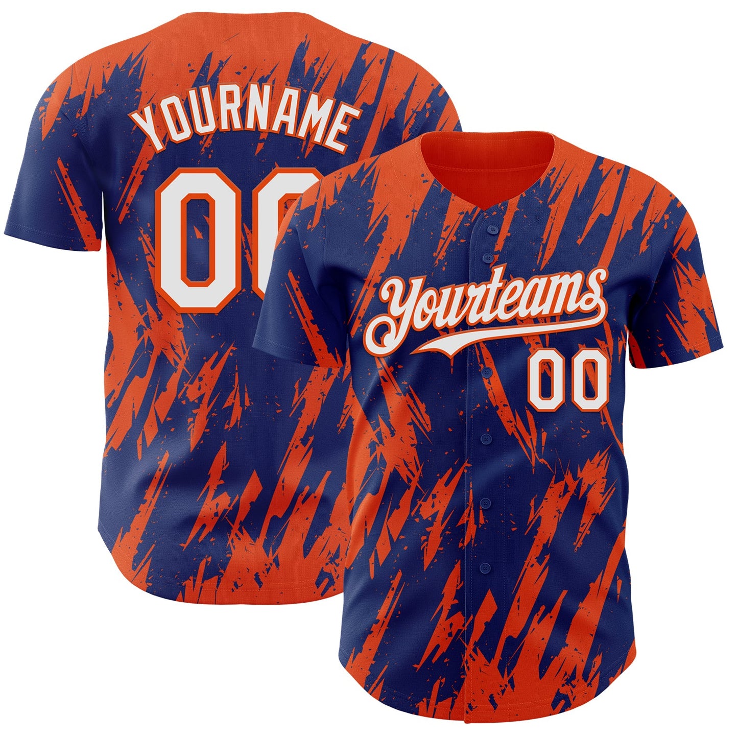 Custom Royal White-Orange Splatter Torn Sharp Brush Stroke Authentic Baseball Jersey - Main View