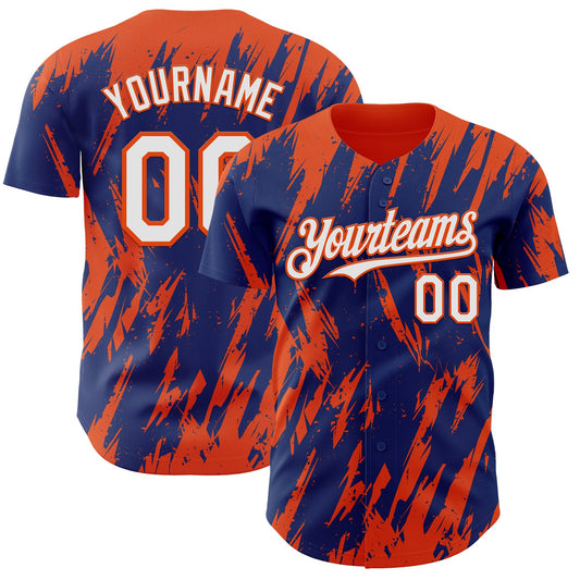 Custom Royal White-Orange Splatter Torn Sharp Brush Stroke Authentic Baseball Jersey - Main View