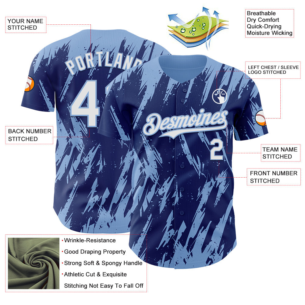 Custom Royal White-Light Blue Splatter Torn Sharp Brush Stroke Authentic Baseball Jersey view 3