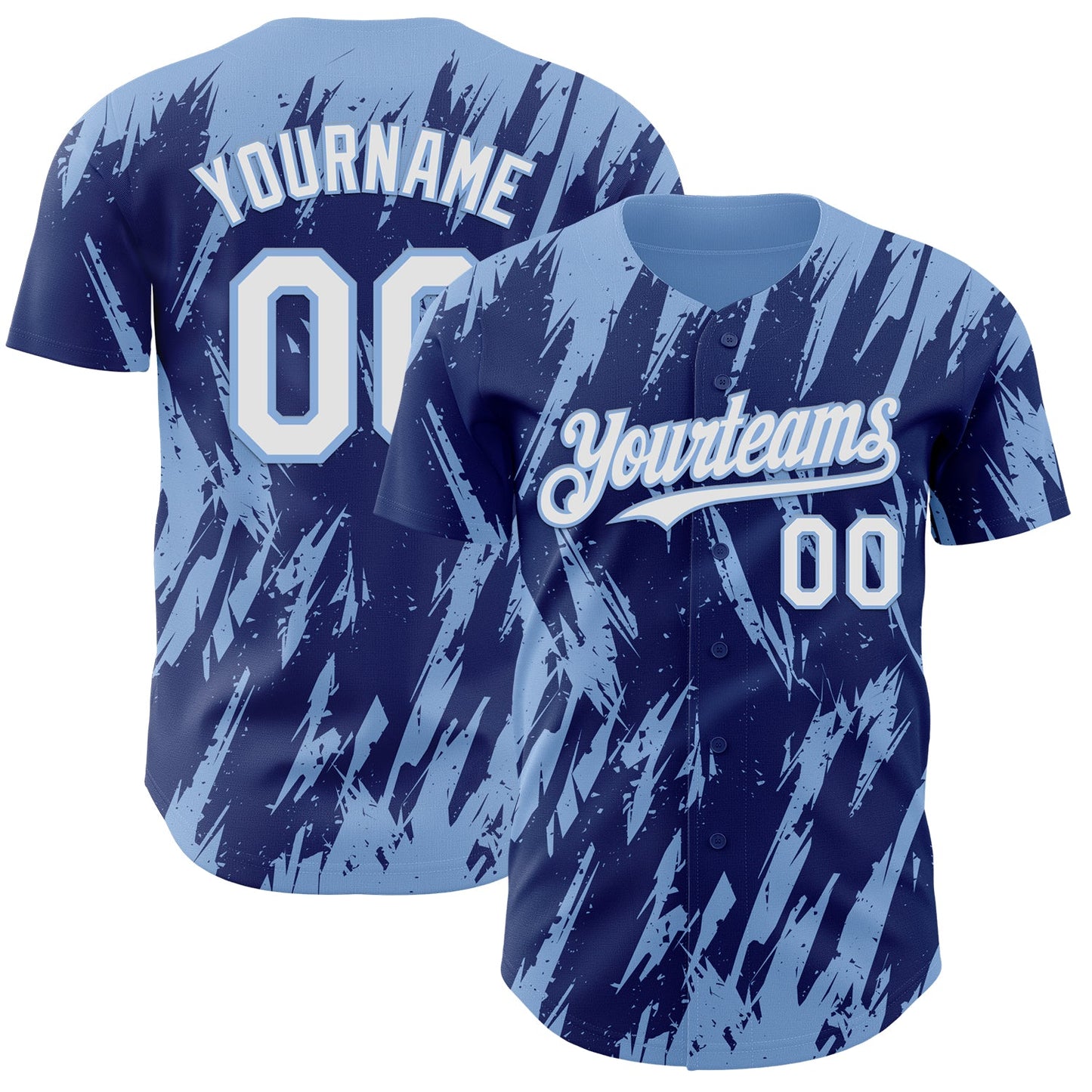 Custom Royal White-Light Blue Splatter Torn Sharp Brush Stroke Authentic Baseball Jersey - Main View