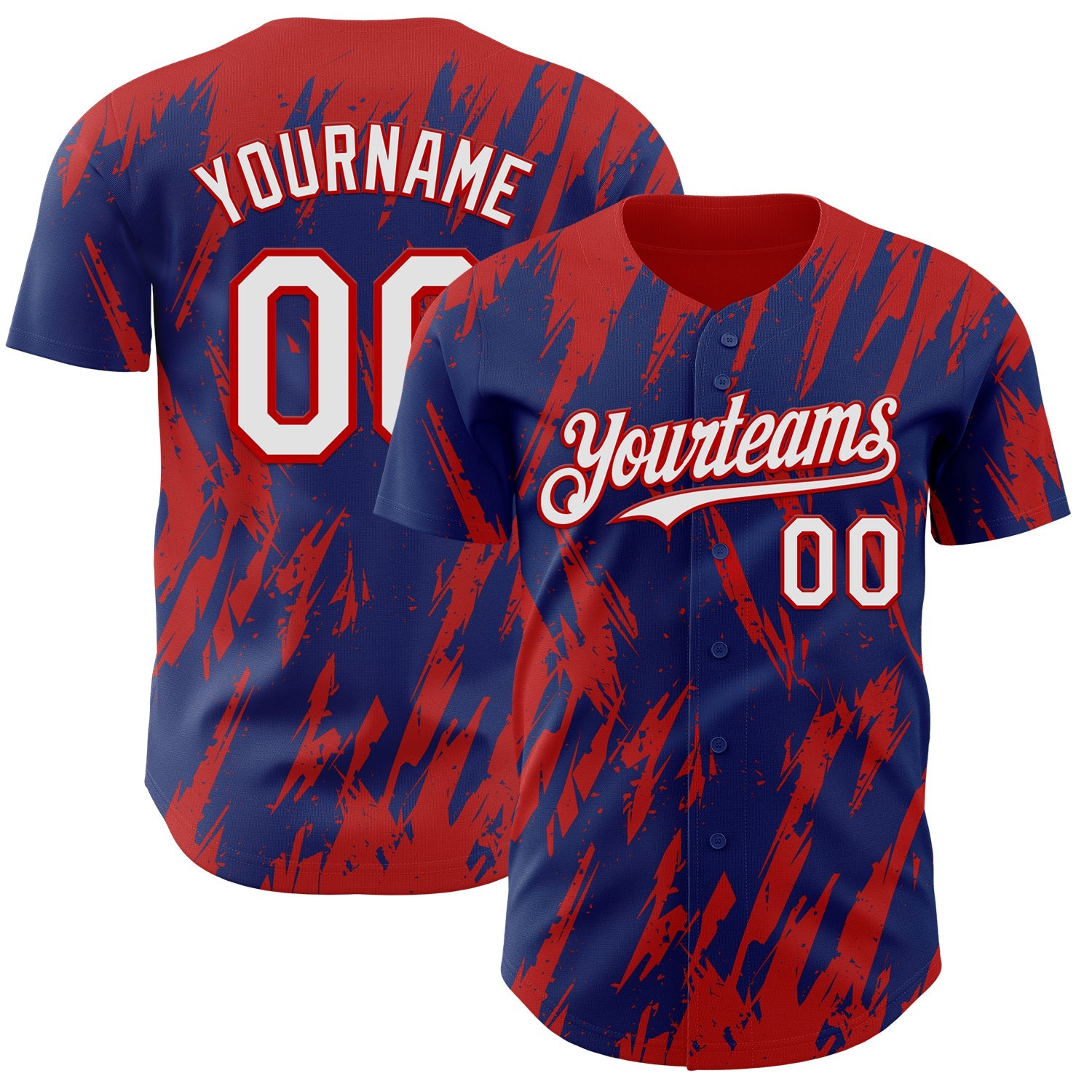 Custom Royal White-Red Splatter Torn Sharp Brush Stroke Authentic Baseball Jersey - Main View