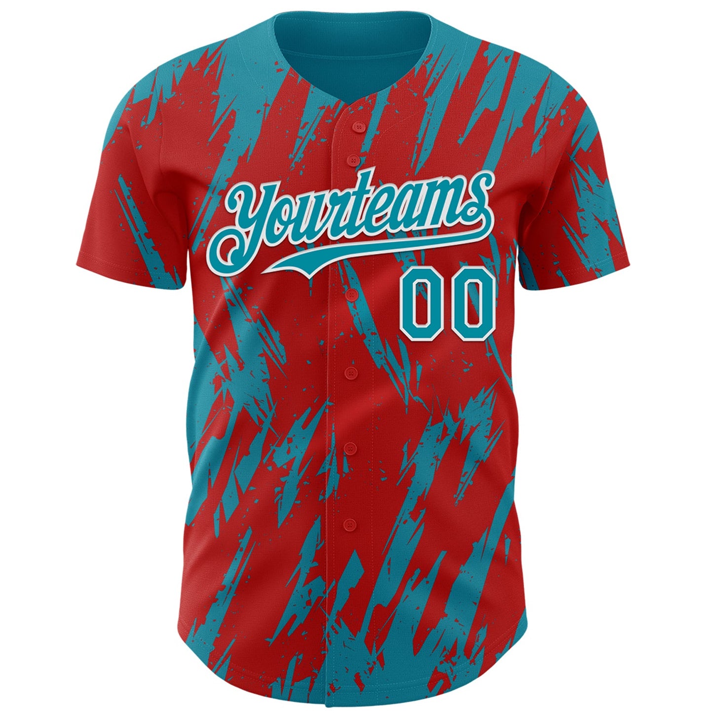 Custom Red Teal-White Splatter Torn Sharp Brush Stroke Authentic Baseball Jersey view 2