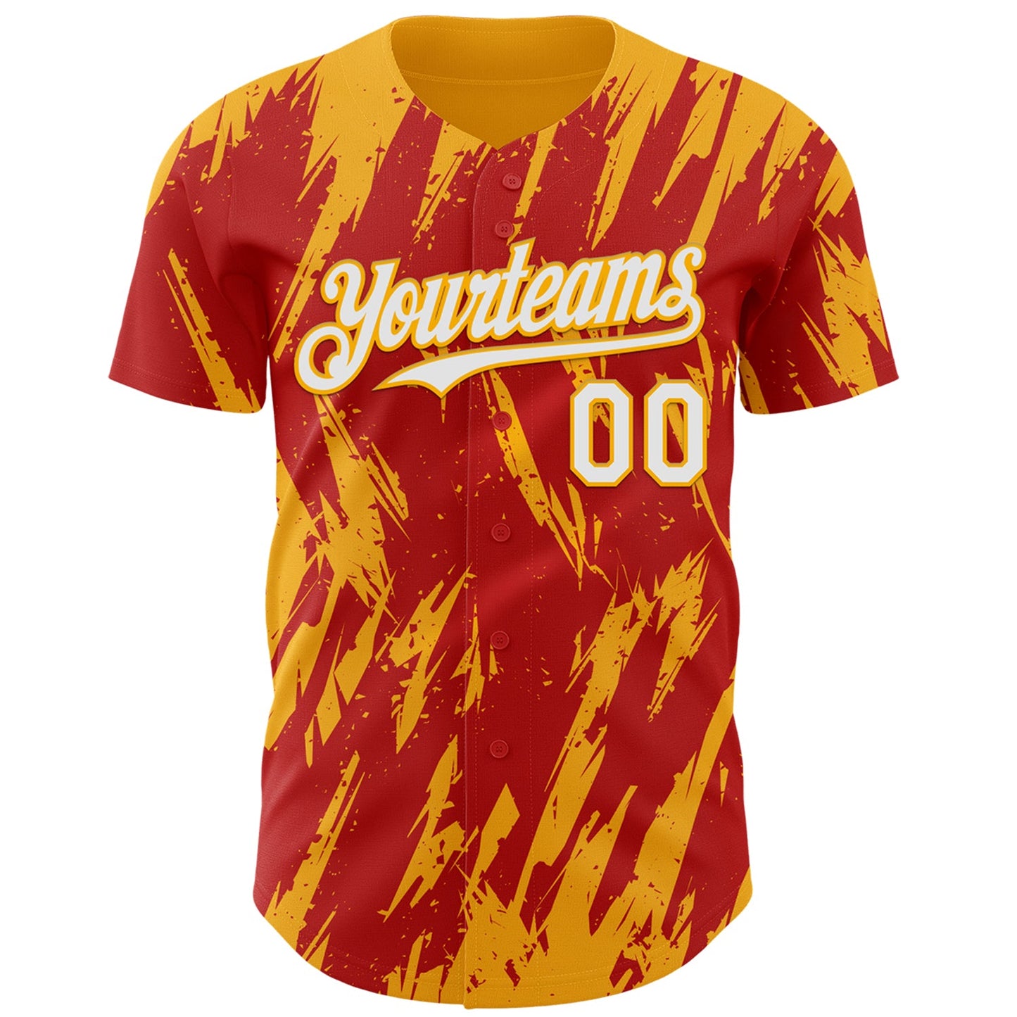Custom Red White-Gold Splatter Torn Sharp Brush Stroke Authentic Baseball Jersey view 2