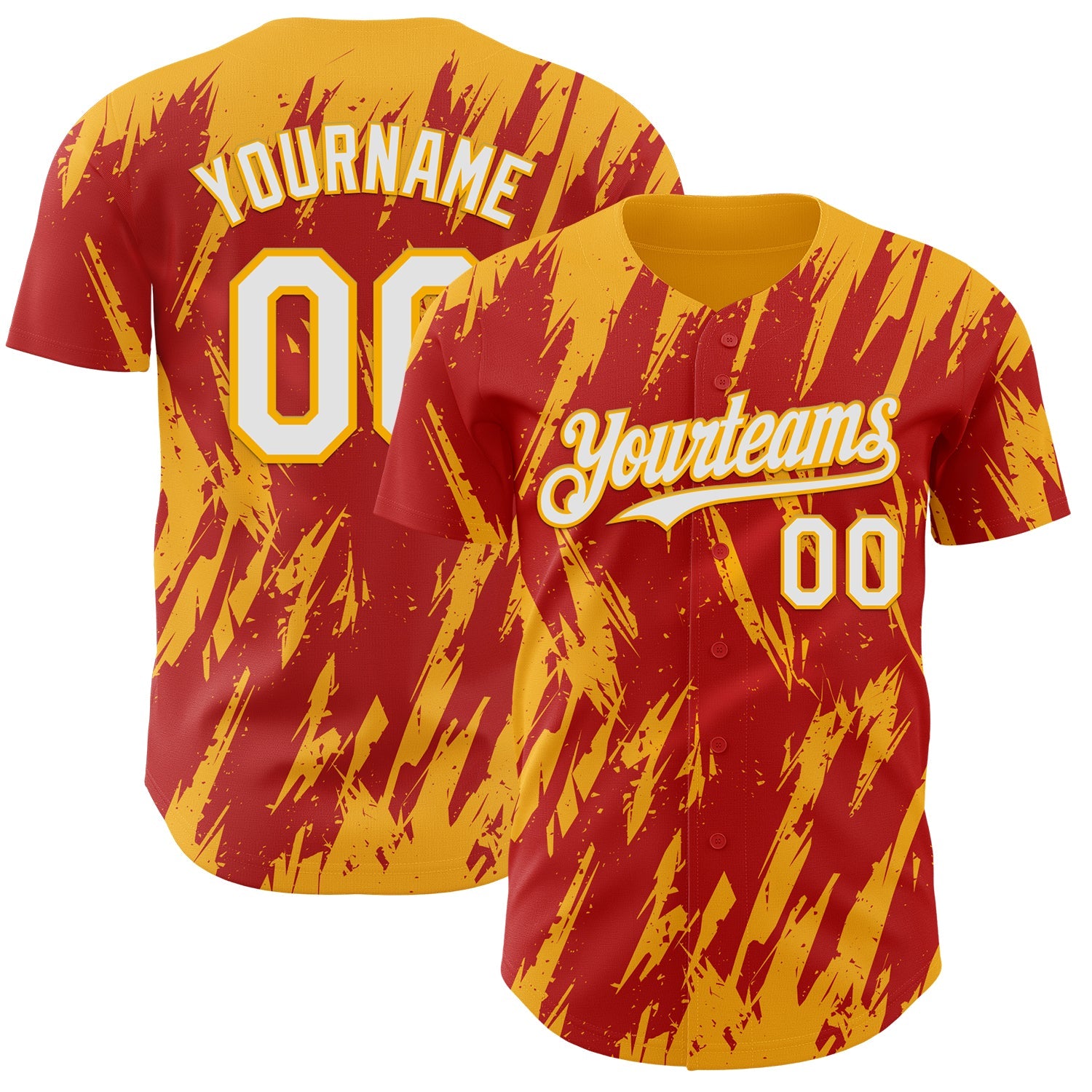 Custom Red White-Gold Splatter Torn Sharp Brush Stroke Authentic Baseball Jersey - Main View
