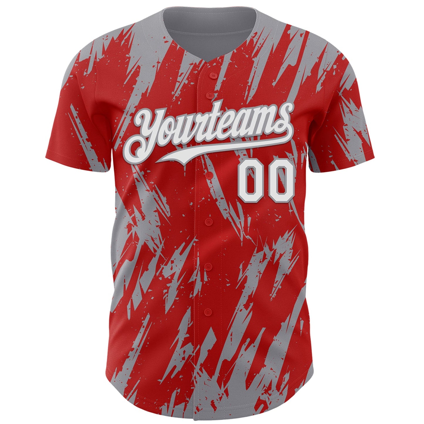Custom Red White-Gray Splatter Torn Sharp Brush Stroke Authentic Baseball Jersey view 2