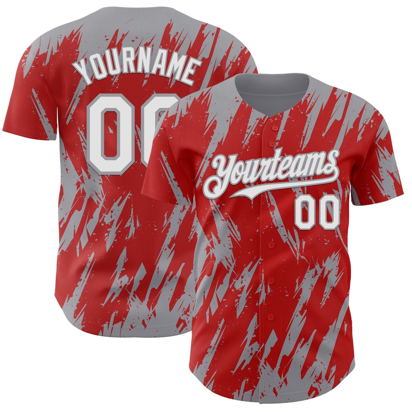 Custom Red White-Gray Splatter Torn Sharp Brush Stroke Authentic Baseball Jersey - Main View