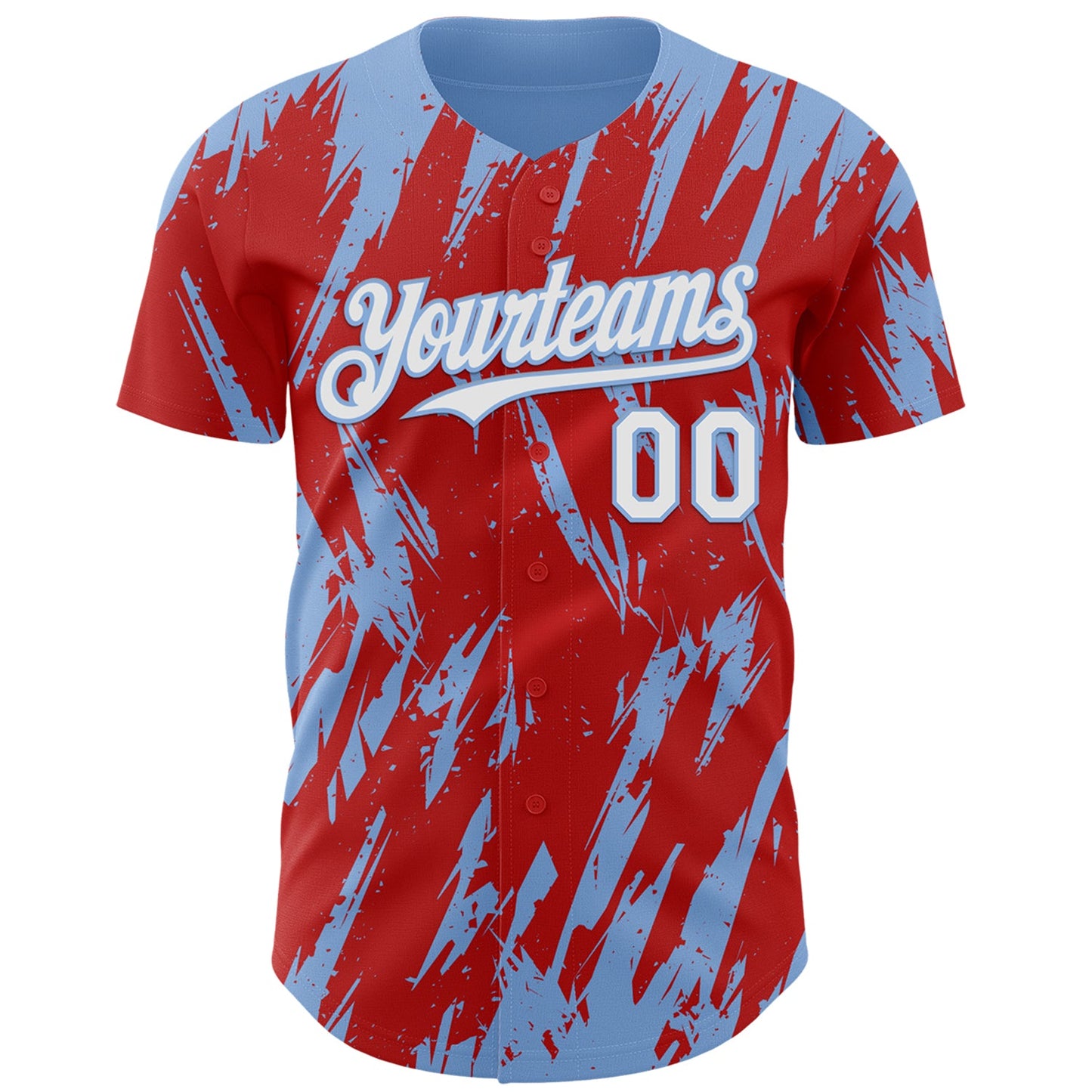 Custom Red White-Light Blue Splatter Torn Sharp Brush Stroke Authentic Baseball Jersey view 2
