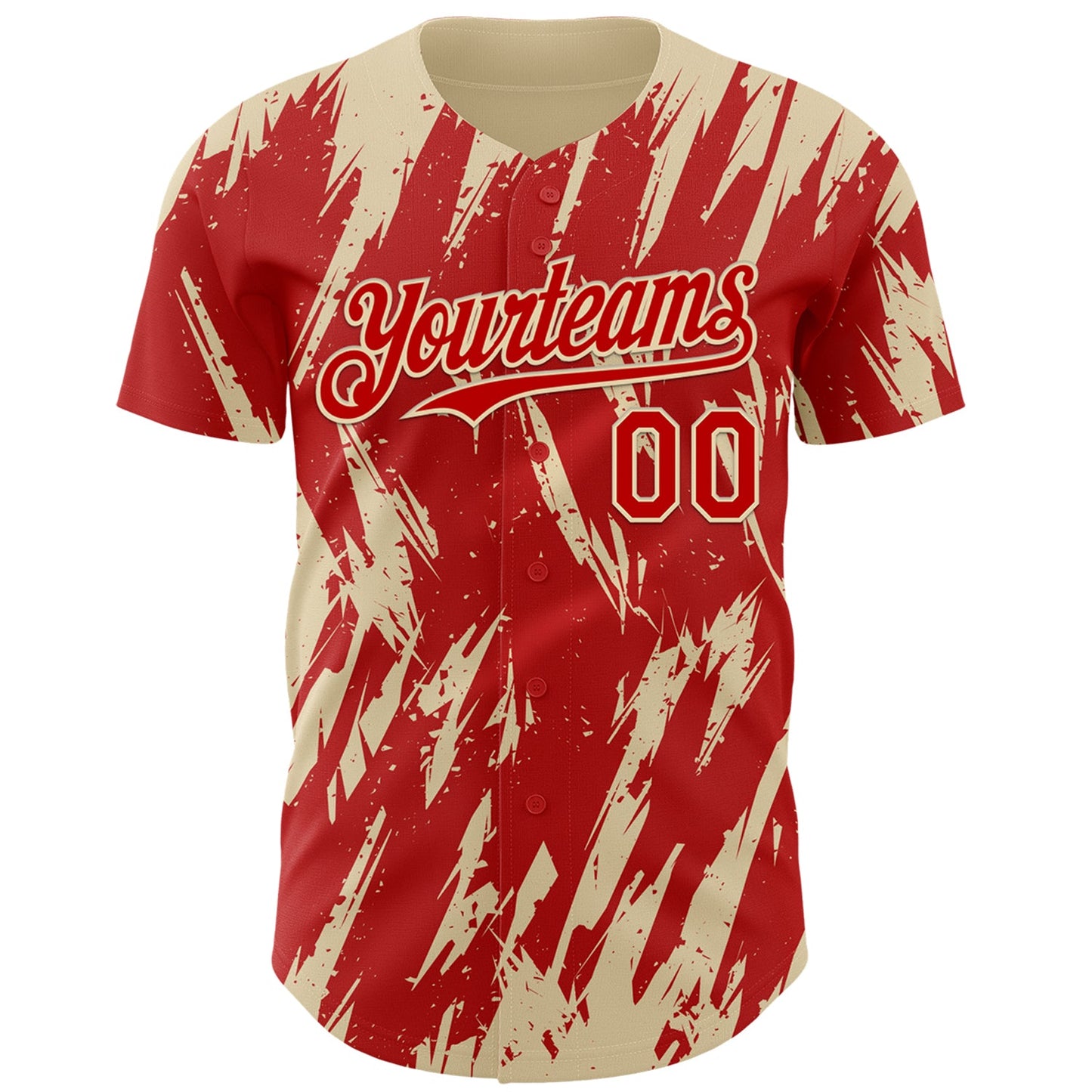 Custom Red Cream Splatter Torn Sharp Brush Stroke Authentic Baseball Jersey view 2