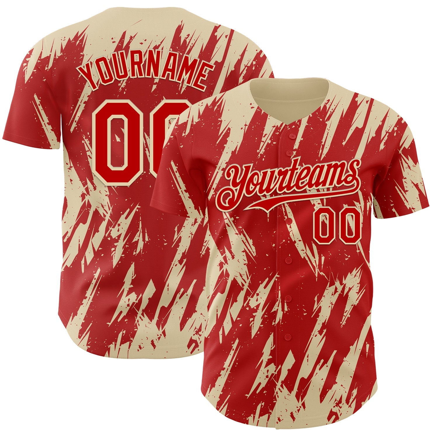 Custom Red Cream Splatter Torn Sharp Brush Stroke Authentic Baseball Jersey - Main View