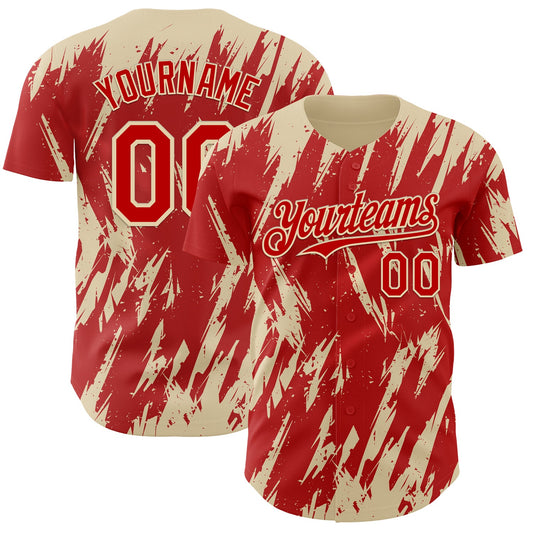 Custom Red Cream Splatter Torn Sharp Brush Stroke Authentic Baseball Jersey - Main View