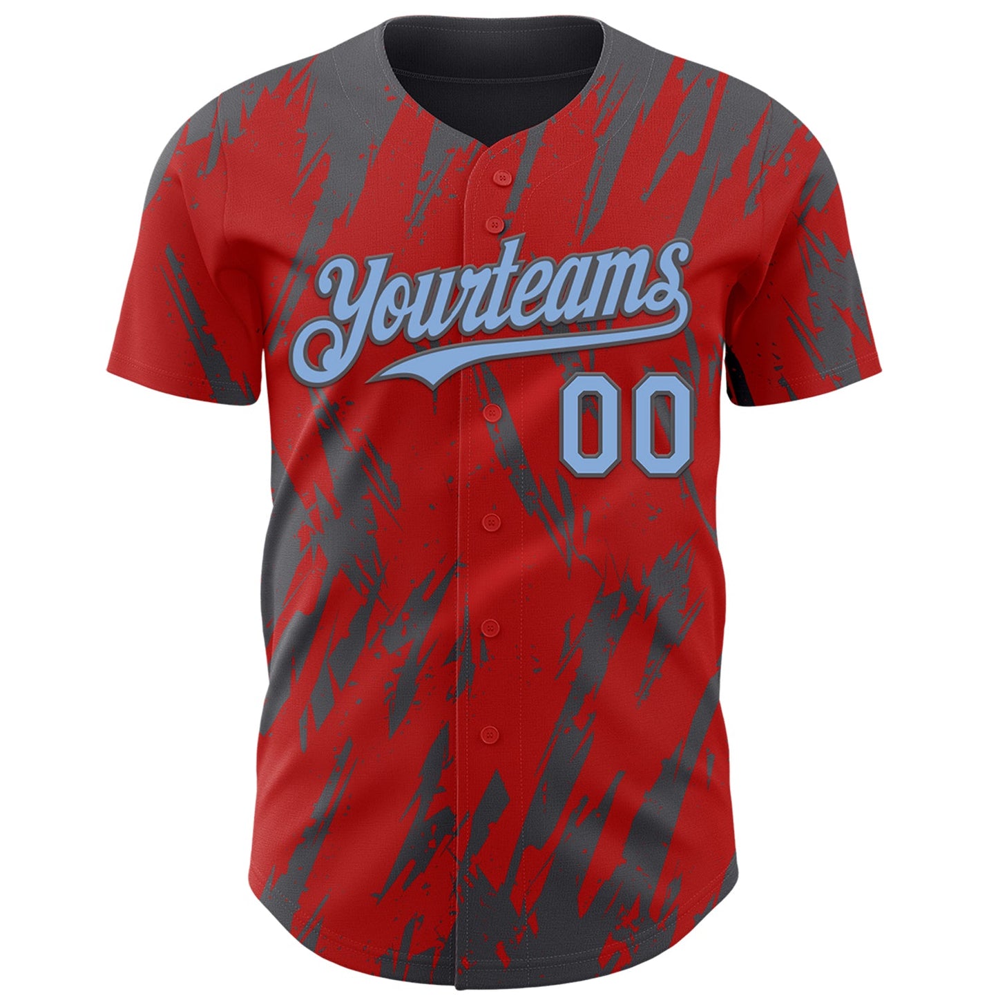 Custom Red Light Blue-Steel Gray Splatter Torn Sharp Brush Stroke Authentic Baseball Jersey view 2
