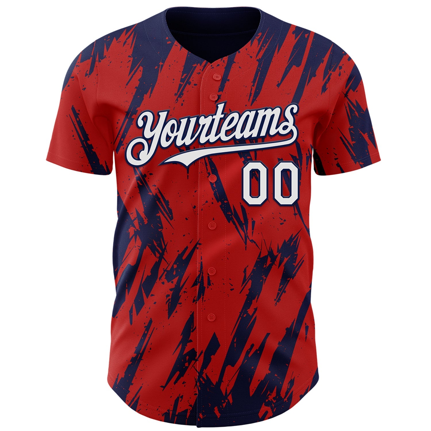 Custom Red White-Navy Splatter Torn Sharp Brush Stroke Authentic Baseball Jersey view 2
