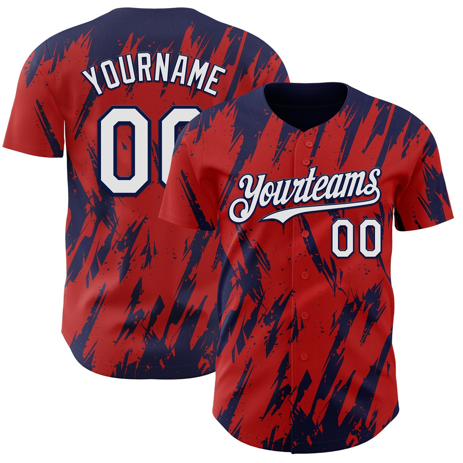 Custom Red White-Navy Splatter Torn Sharp Brush Stroke Authentic Baseball Jersey - Main View